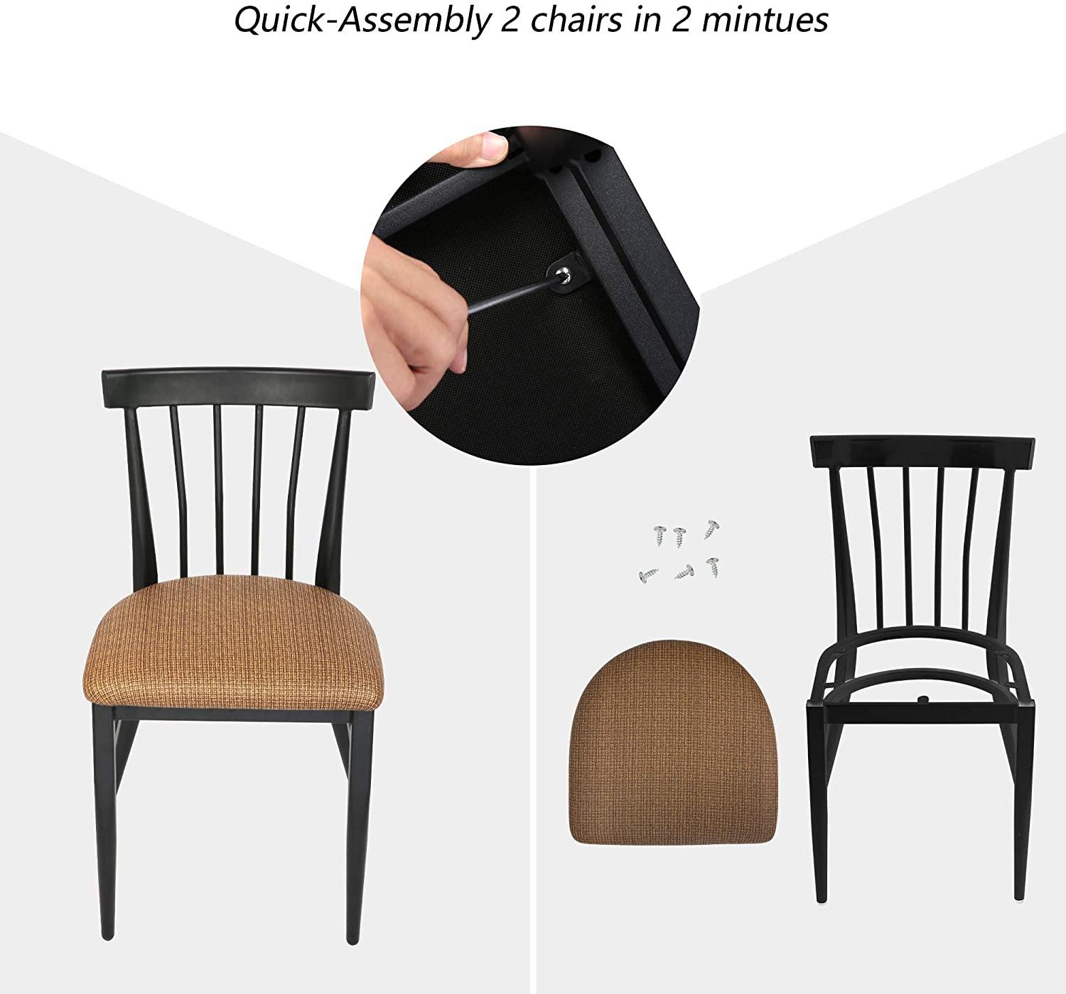 Mid-Century Dining Chairs Set of 2, w/Comb Back & PU Leather Cushion, Rubber Iron Frame Chairs, Easy Assemble 450 LBS Load - Bosonshop