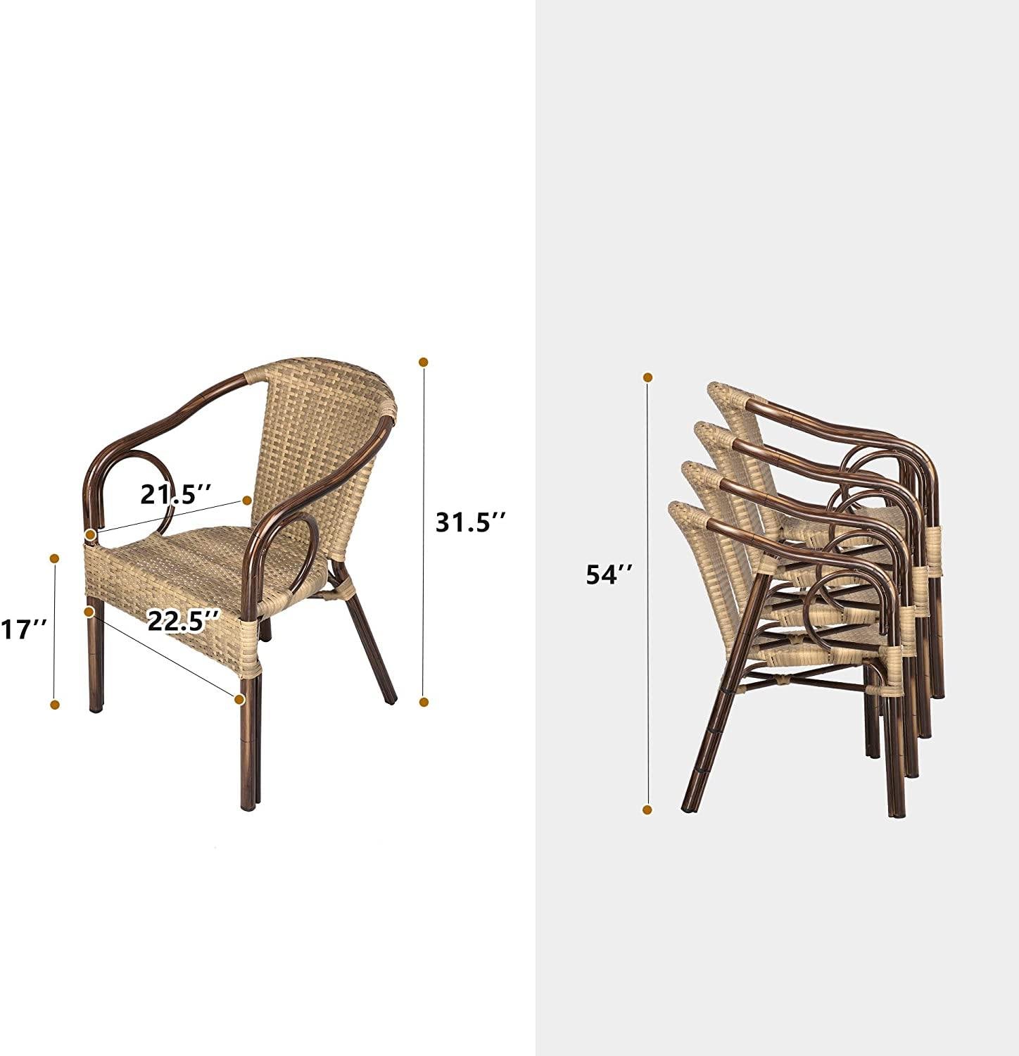 Outdoor Patio Dining Chairs, Handmade PE Rattan Wicker Armchair with Aluminum Alloy Frame, Set of 4, Brown and Beige - Bosonshop