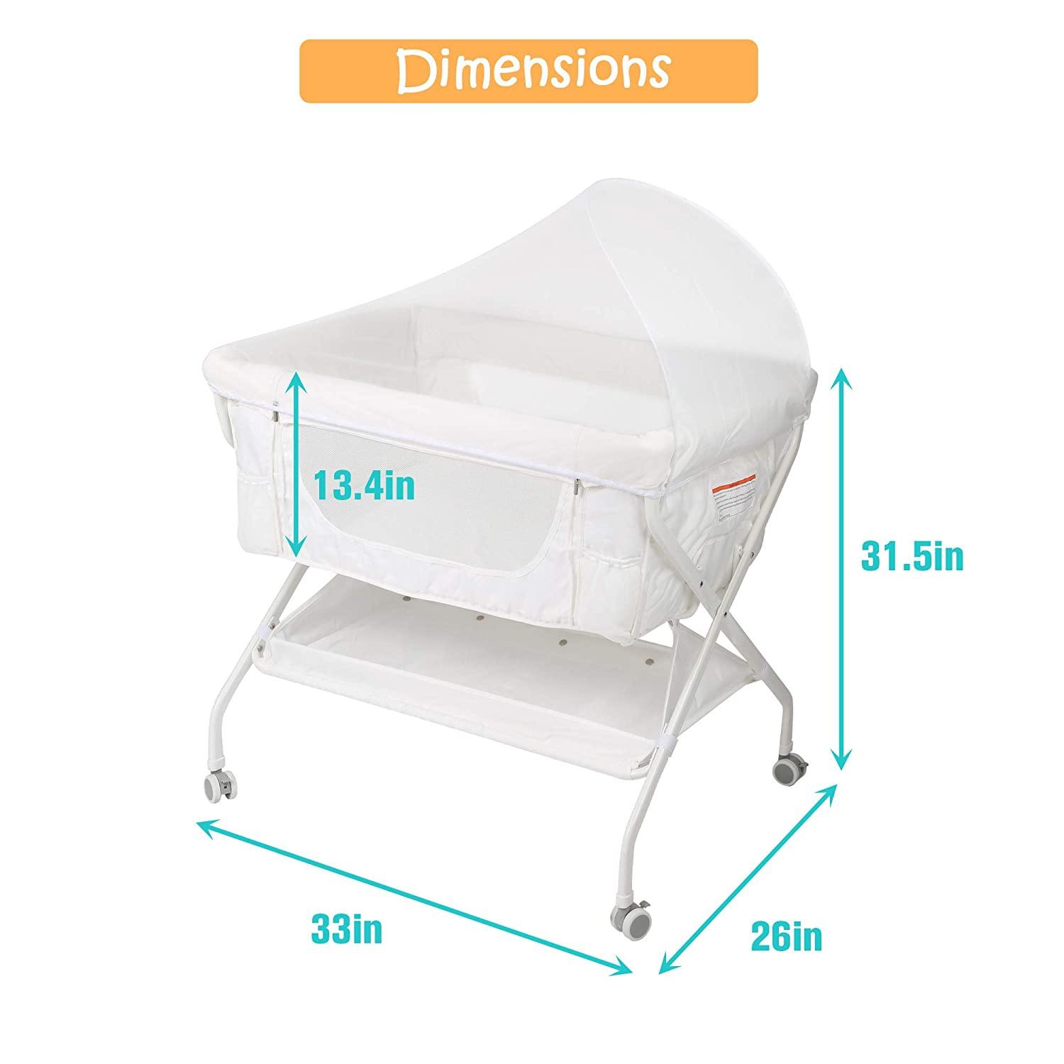 Baby Bassinet Bedside Sleeper Folding Crib with 4 Wheels, Newborn Infant Bed with Soft Comfort Mattress - Bosonshop