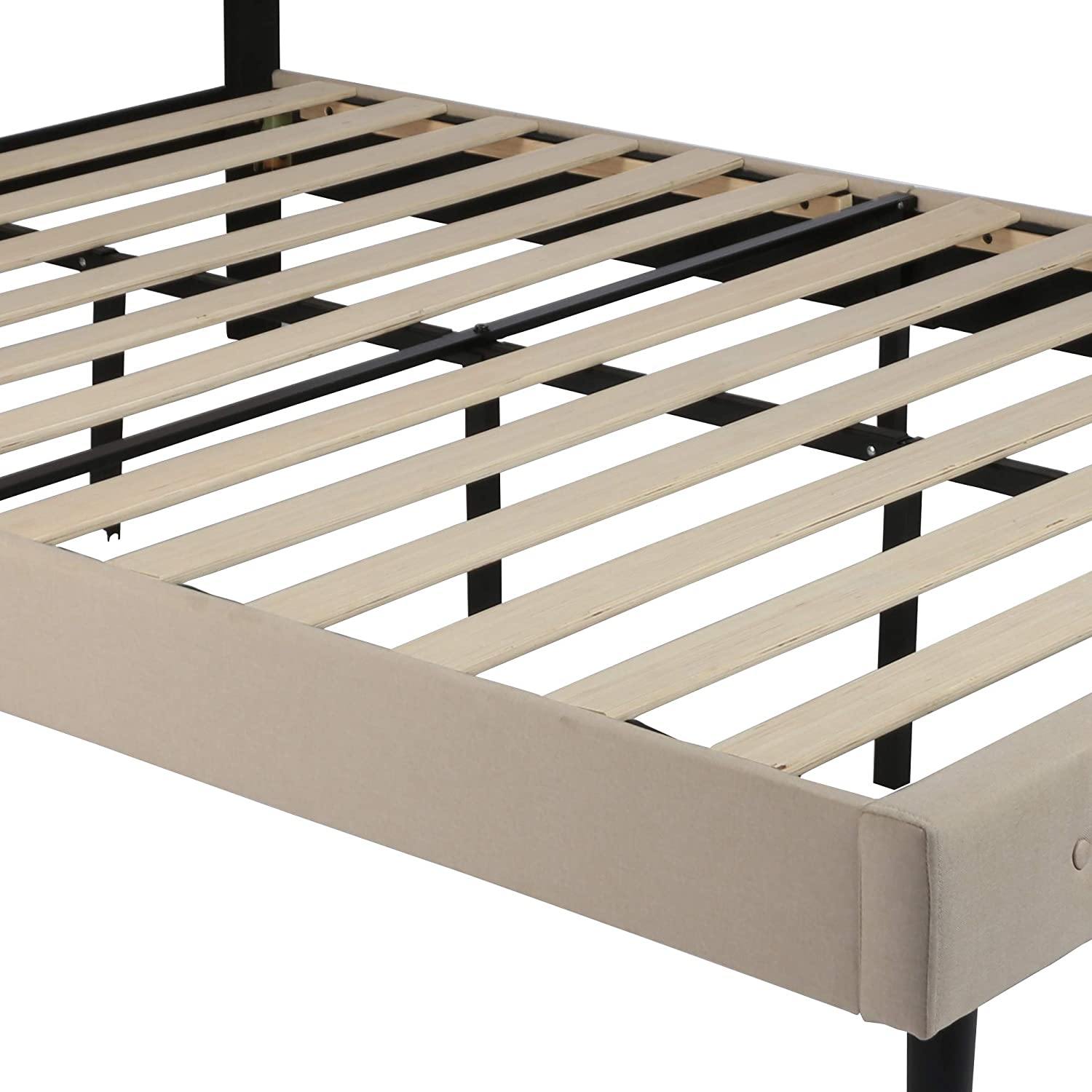 14 Inch Upholstered Platform Bed Frame with Headboard Mattress Foundation with Wood Slat Support No Box Spring Needed Beige (Full) - Bosonshop