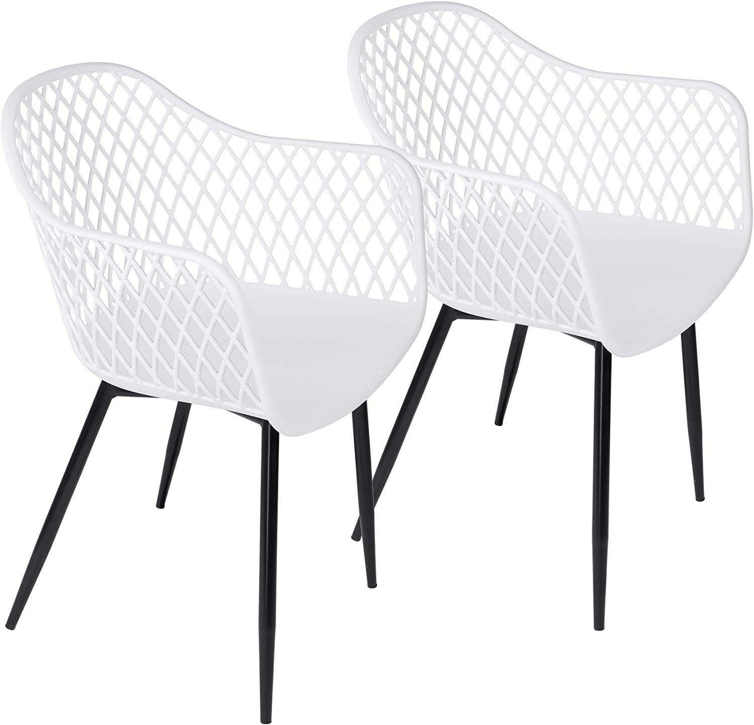 Dining Chair Set of 2 Mid Century Modern Molded Shell Plastic Chair Hollow Out Arm Chair with Iron Metal Leg 330 lbs 18 inch Seat Height Dos Sillas - Bosonshop