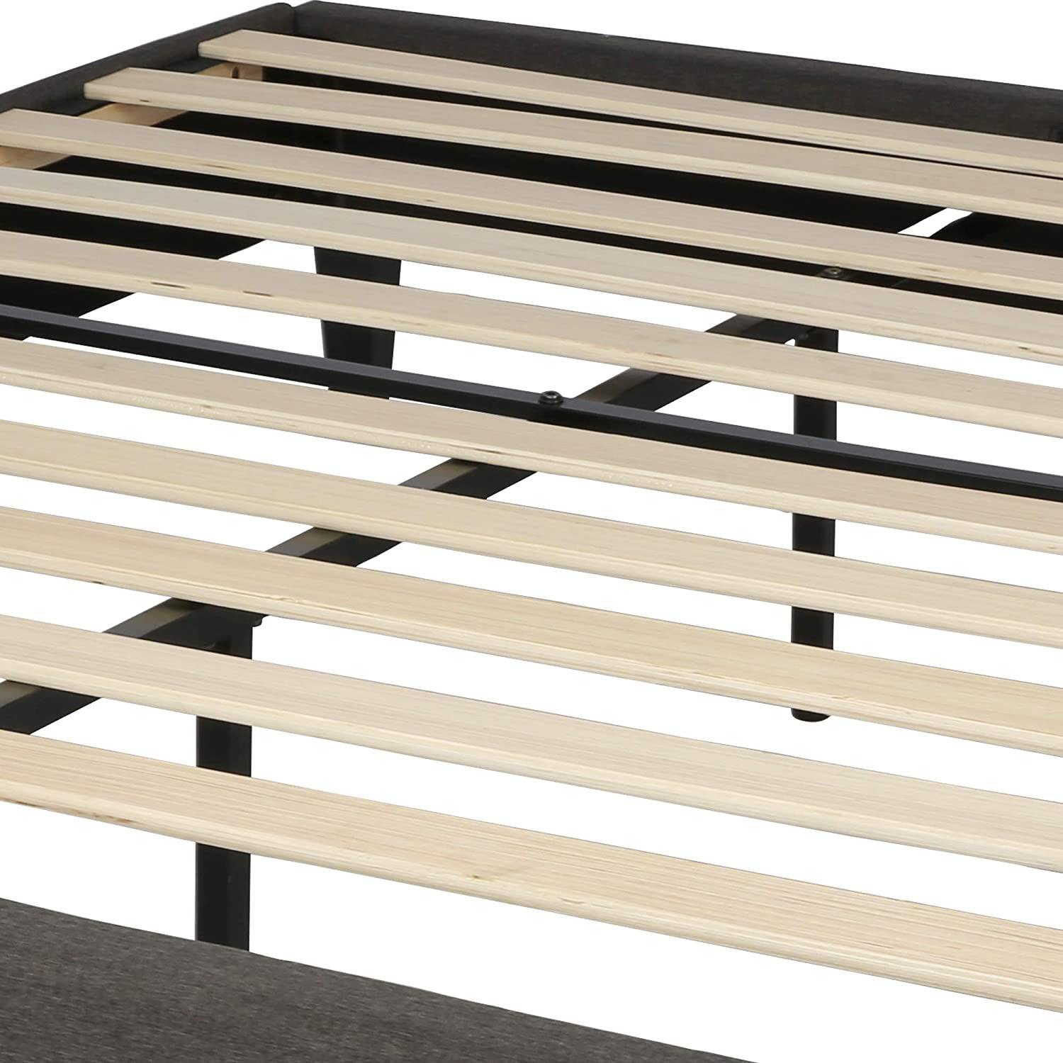 14 Inch Upholstered Platform Bed Frame Mattress Foundation with Wood Slat Support No Box Spring Needed Dark Gray (Full) - Bosonshop