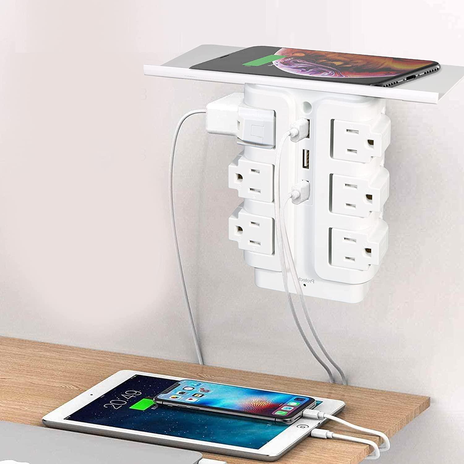Power Strip Tower 6 Outlets 3 Usb with Removable Shelf Wall Mount for Home Office - Bosonshop