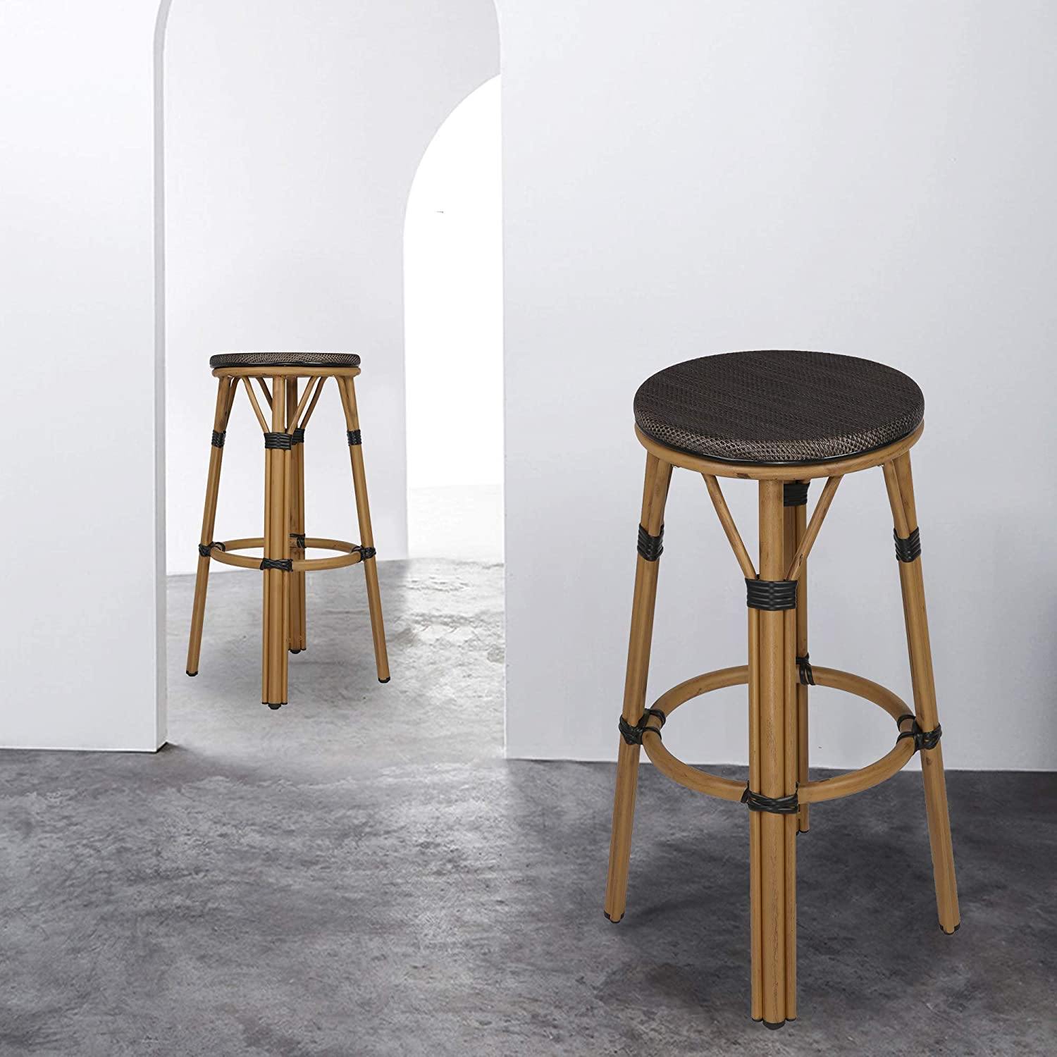 Kitchen Counter Stools with Foot Plate Black Dining Chair Set of 2 Bar Chair Modern Textile Fabric Breakfast High Stools for Kitchen Stool - Bosonshop