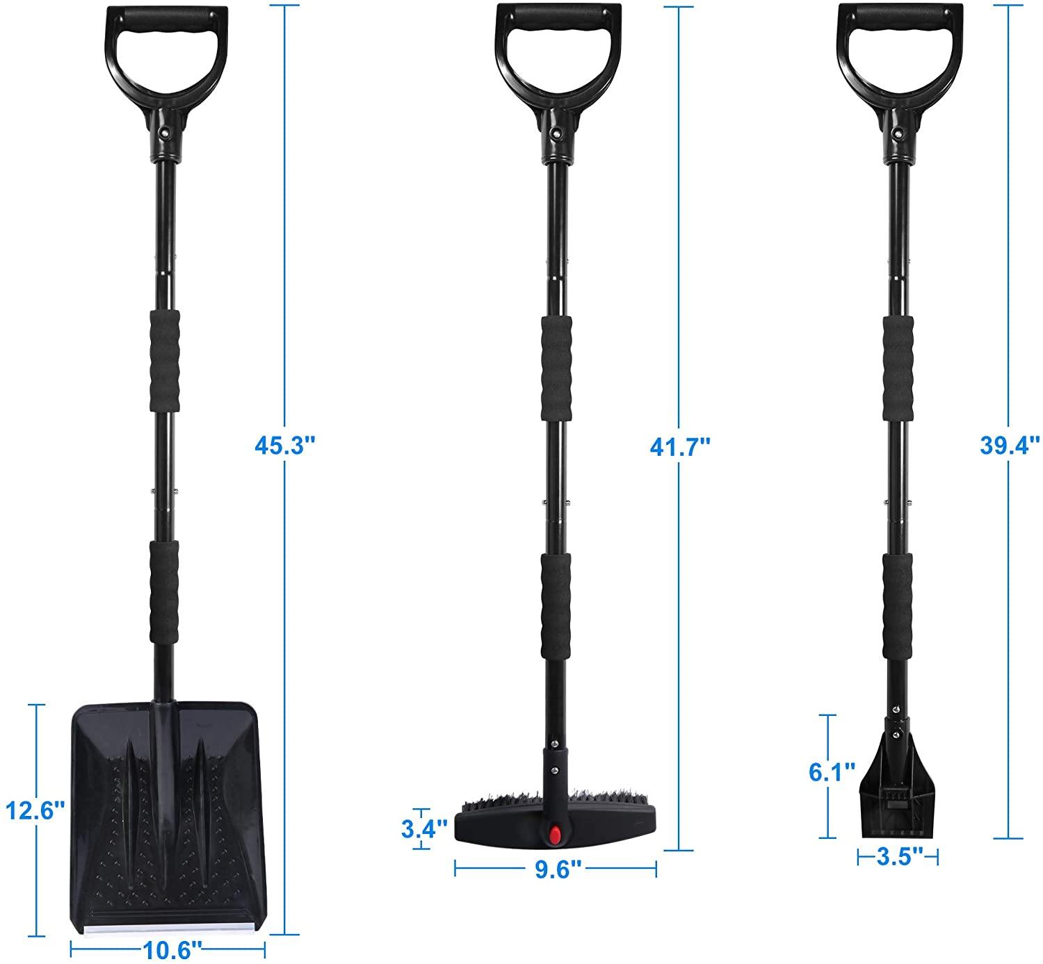 Snow Shovel Kit with Ice Scraper, 3-in-1 Adjustable Emergency Snow Shovel Removal Set for Car, Camping and Outdoor - Bosonshop