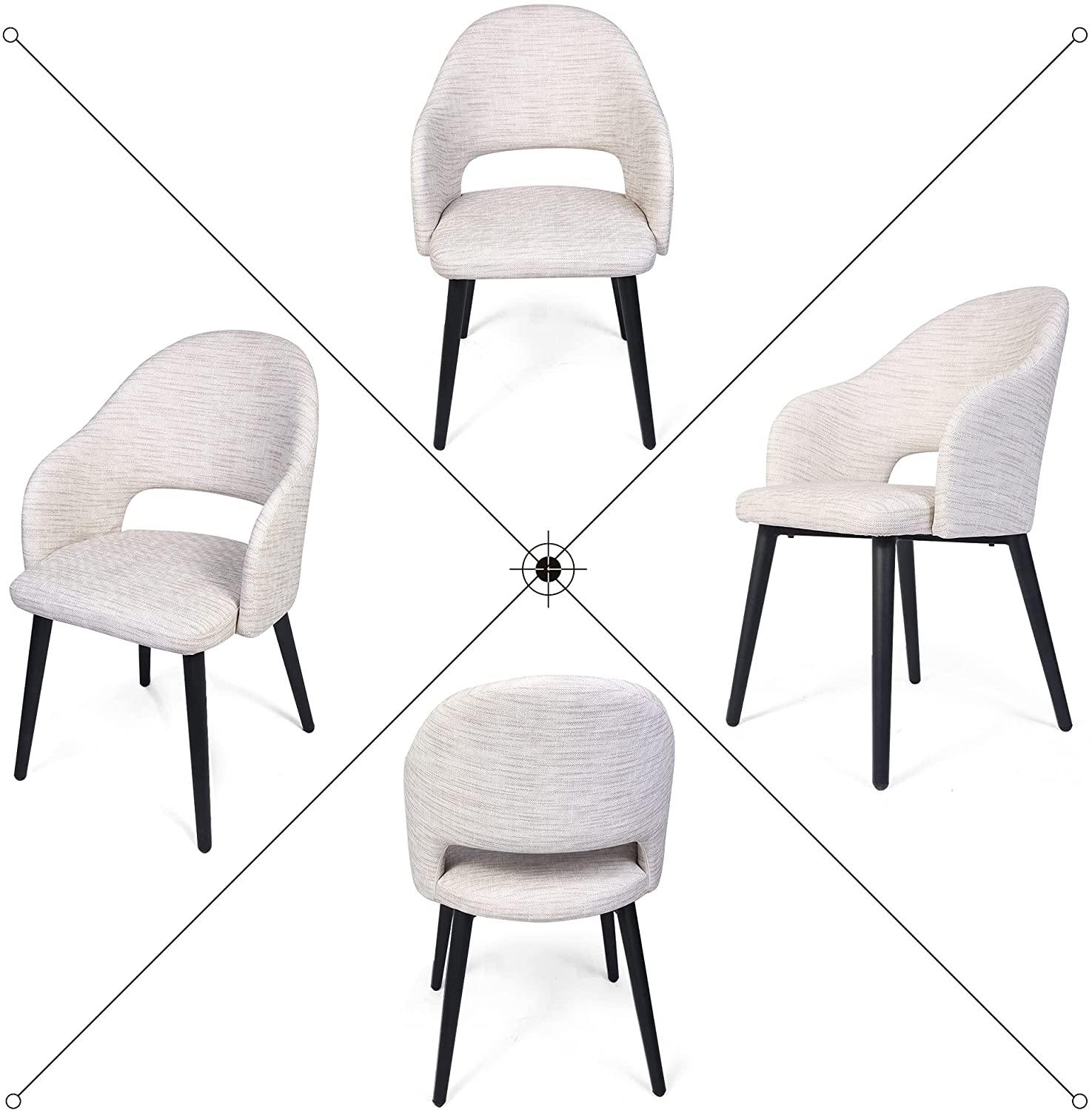 Set of 2 White Leather Dining Chairs, Armchair with Sturdy Metal Frame and Upholstered Vinyl Seat - Bosonshop