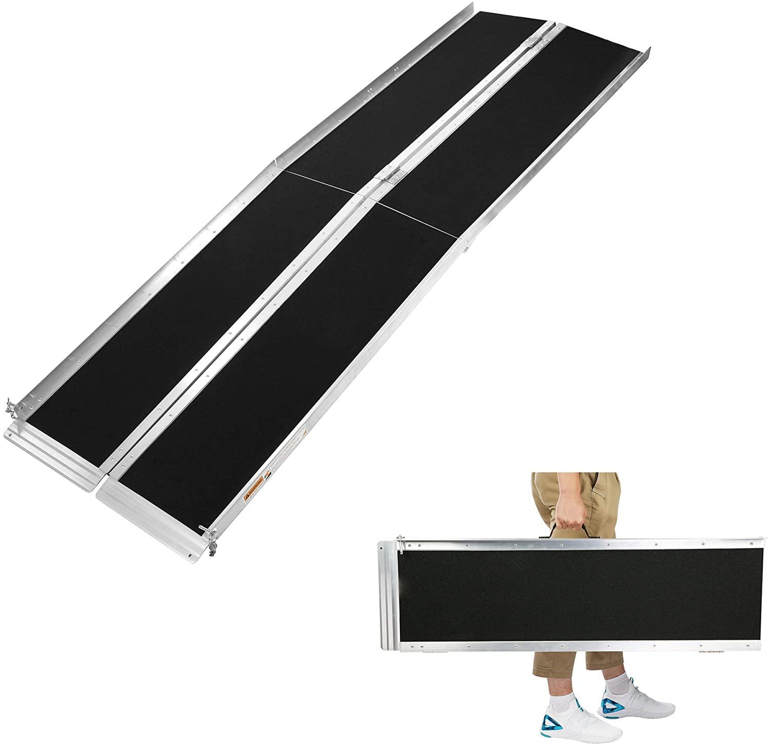8Ft Ramp For Wheelchair, Multi-fold Wheelchair Ramps, w/Anti-Slip Carpeted Stairs, Mobility Handicap Suitcase For Doorways, Stairs, Mobility Scooter - Bosonshop