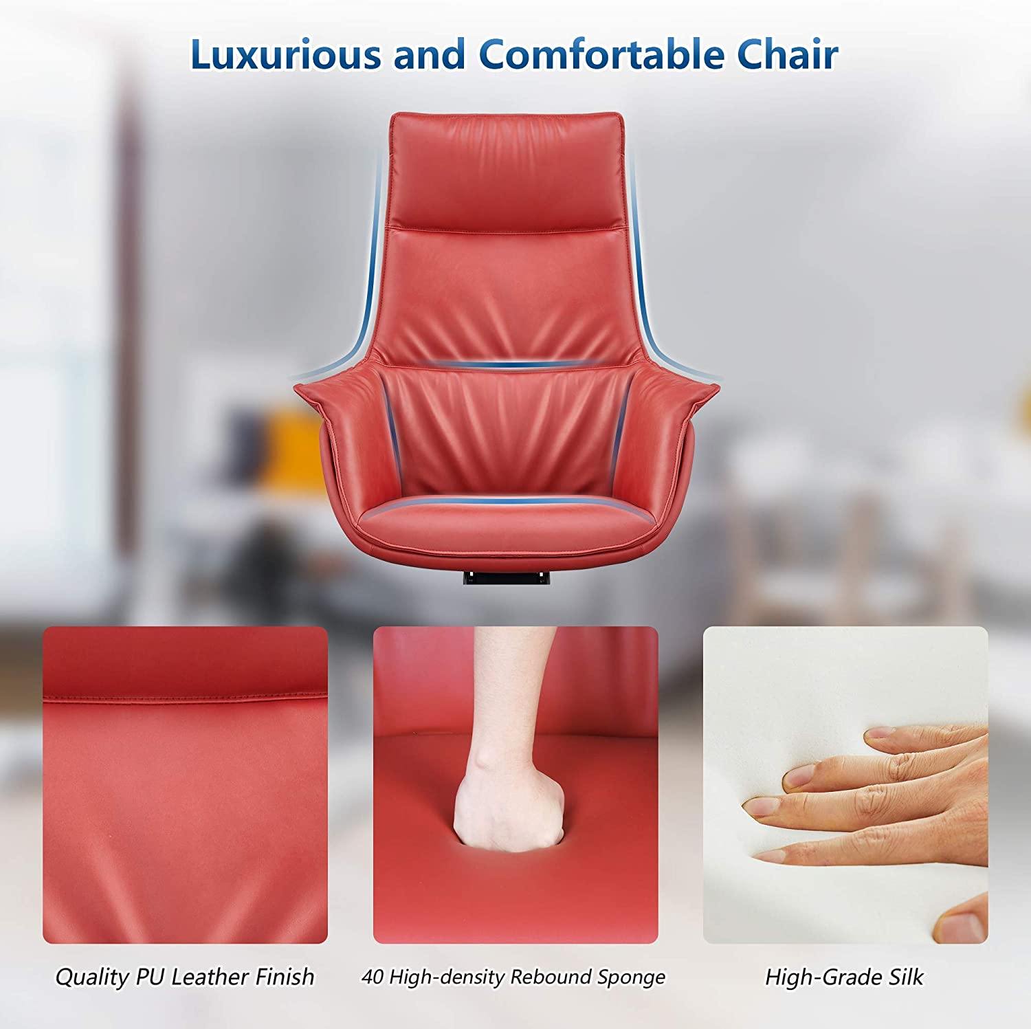 High Back Office Chair, PU Upholstered Modern Office Chair, Soft Thick Pad & Tiltable Back, Easy to Assemble, Red - Bosonshop