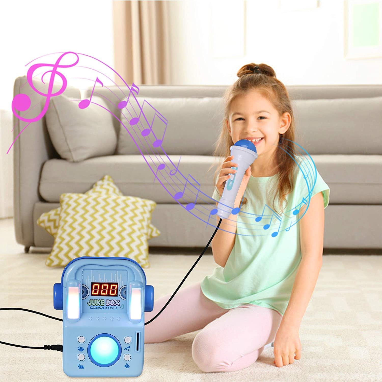 Children's Karaoke Speaker Kids Jukebox with Microphone - Portable Mini Machine for Singing Songs - for Indoor and Outdoor, Blue - Bosonshop