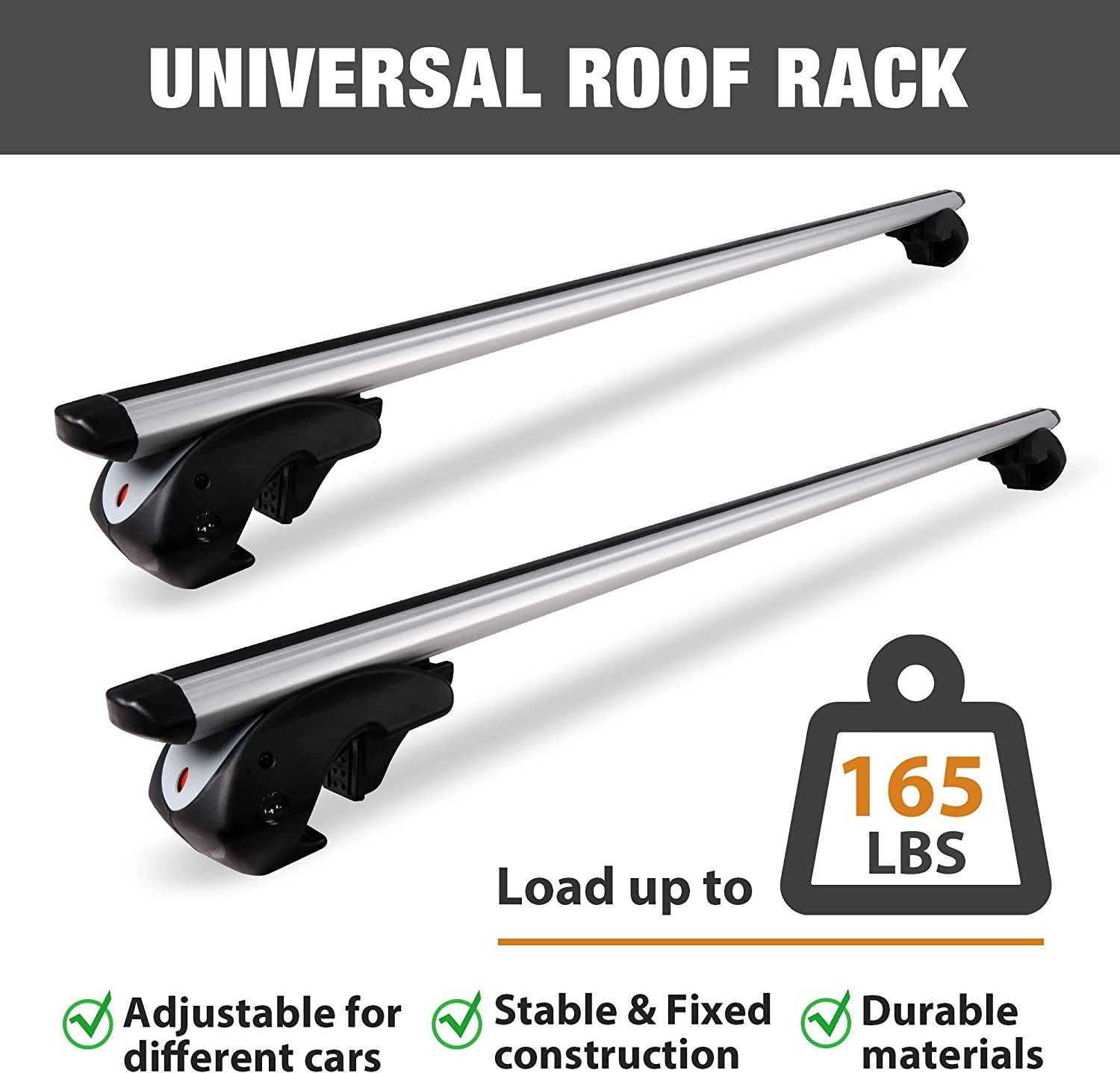 54'' Universal Roof Rack Crossbars with Locks Adjustable Aluminum Cargo Carrier for Ski Snowboard Rooftop Cargo Carrier Bag Bike Luggage Kayak Fit for Cars with Side Rails - Bosonshop