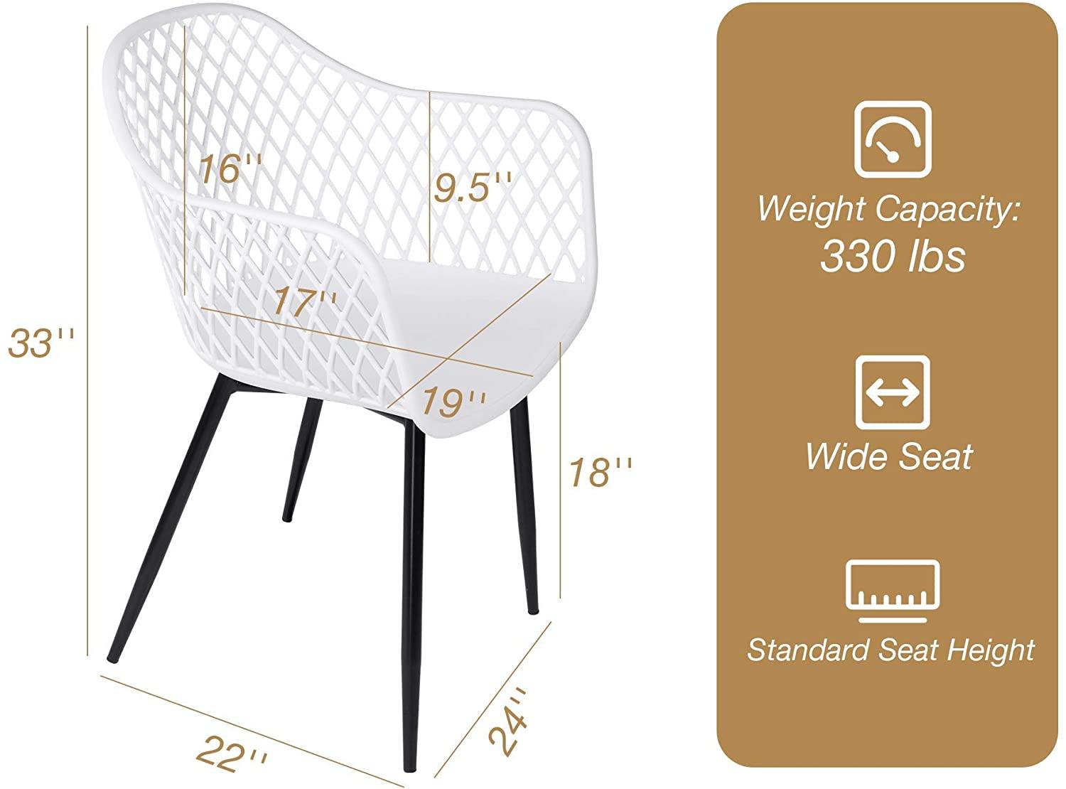 Dining Chair Set of 2 Mid Century Modern Molded Shell Plastic Chair Hollow Out Arm Chair with Iron Metal Leg 330 lbs 18 inch Seat Height Dos Sillas - Bosonshop