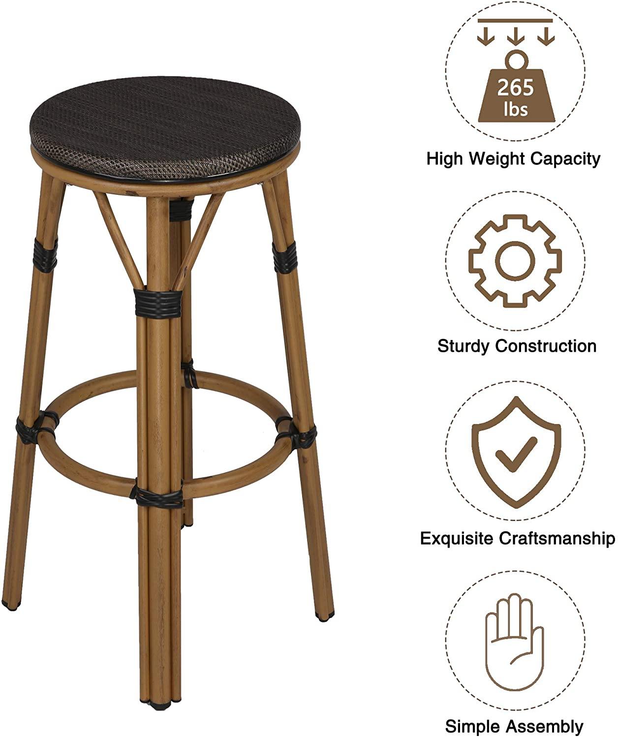 Kitchen Counter Stools with Foot Plate Black Dining Chair Set of 2 Bar Chair Modern Textile Fabric Breakfast High Stools for Kitchen Stool - Bosonshop