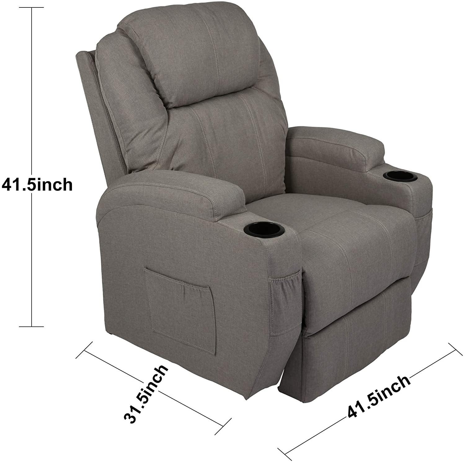 Single Recliner Chair with Massage & Heating Ergonomic Lounge Massage Sofa Power Lift with 2 Cup Holder Home Theater Seat, Fabric, Grey - Bosonshop