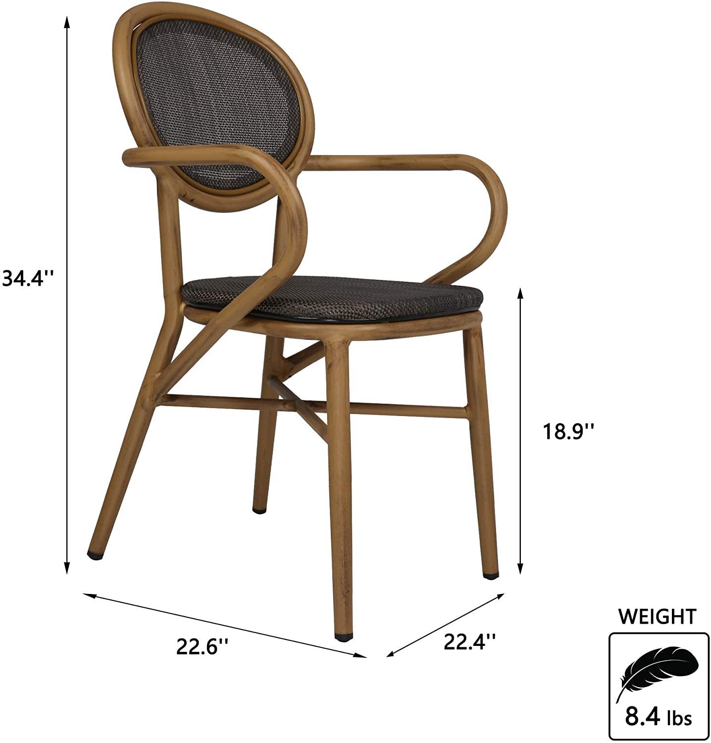 Outdoor Rattan Leisure Chairs Garden Patio Chair Set, Metal Chair Frame with Textilene Seat, Set of 4, Armless - Bosonshop