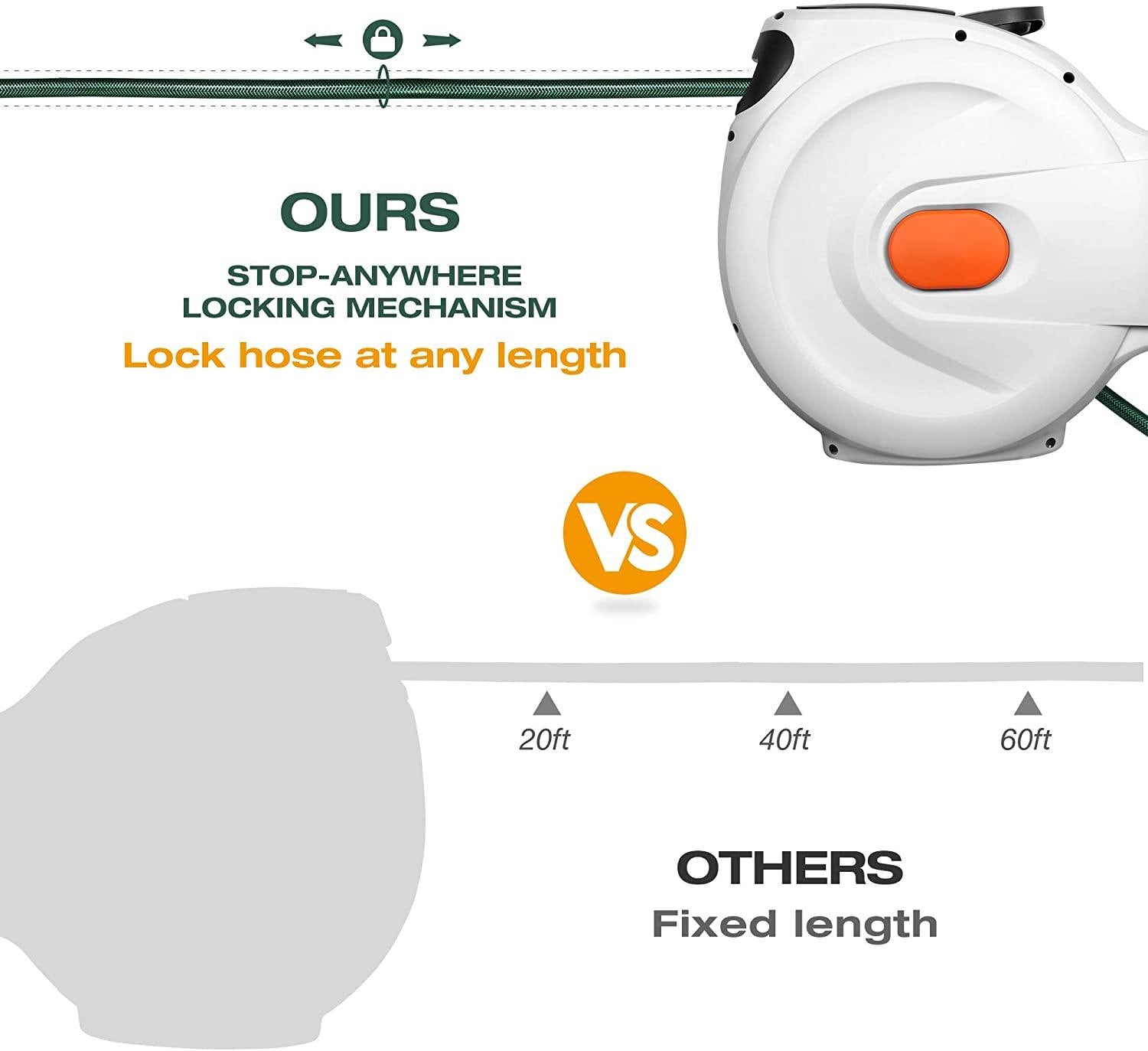 Garden Hose Reel 50 Feet Retractable Garden Hose Line Wall Mount Easy to Remove - Bosonshop