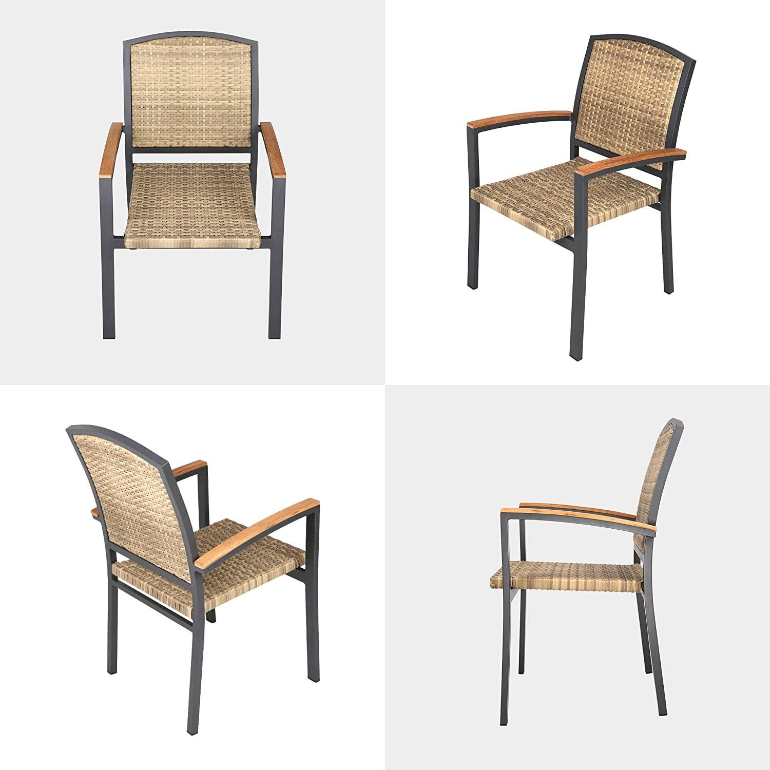 Outdoor PE Rattan Dining Chairs with Aluminum Alloy Frame for Outdoor/Indoor Garden, Courtyard, Porch, Set of 4 - Bosonshop
