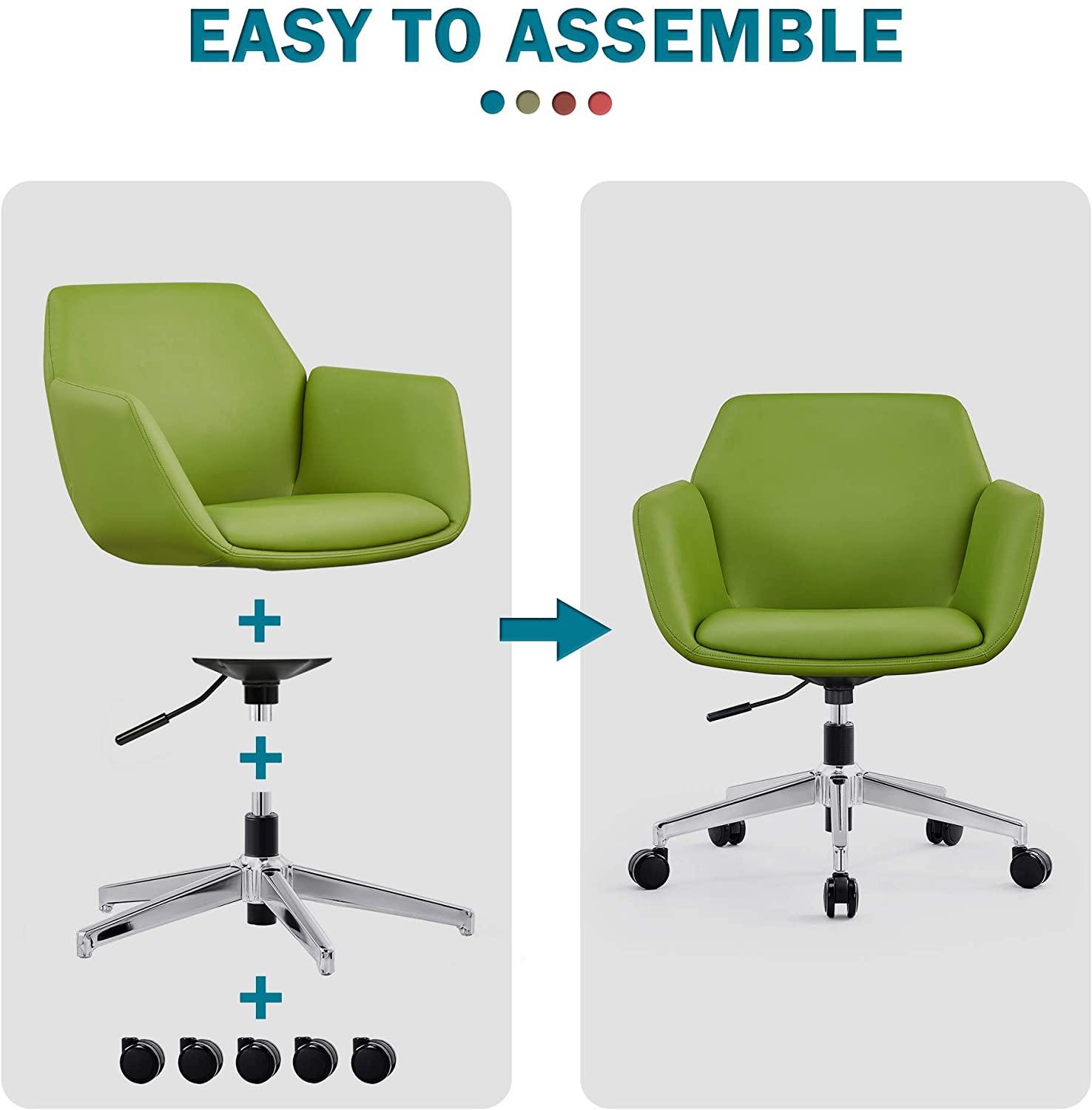 Low Back Swivel Chair PU Leather Adjustable Executive Upholstered Ergonomic Home Office Chair with Thick Padding Armrest & Lumbar Support - Bosonshop