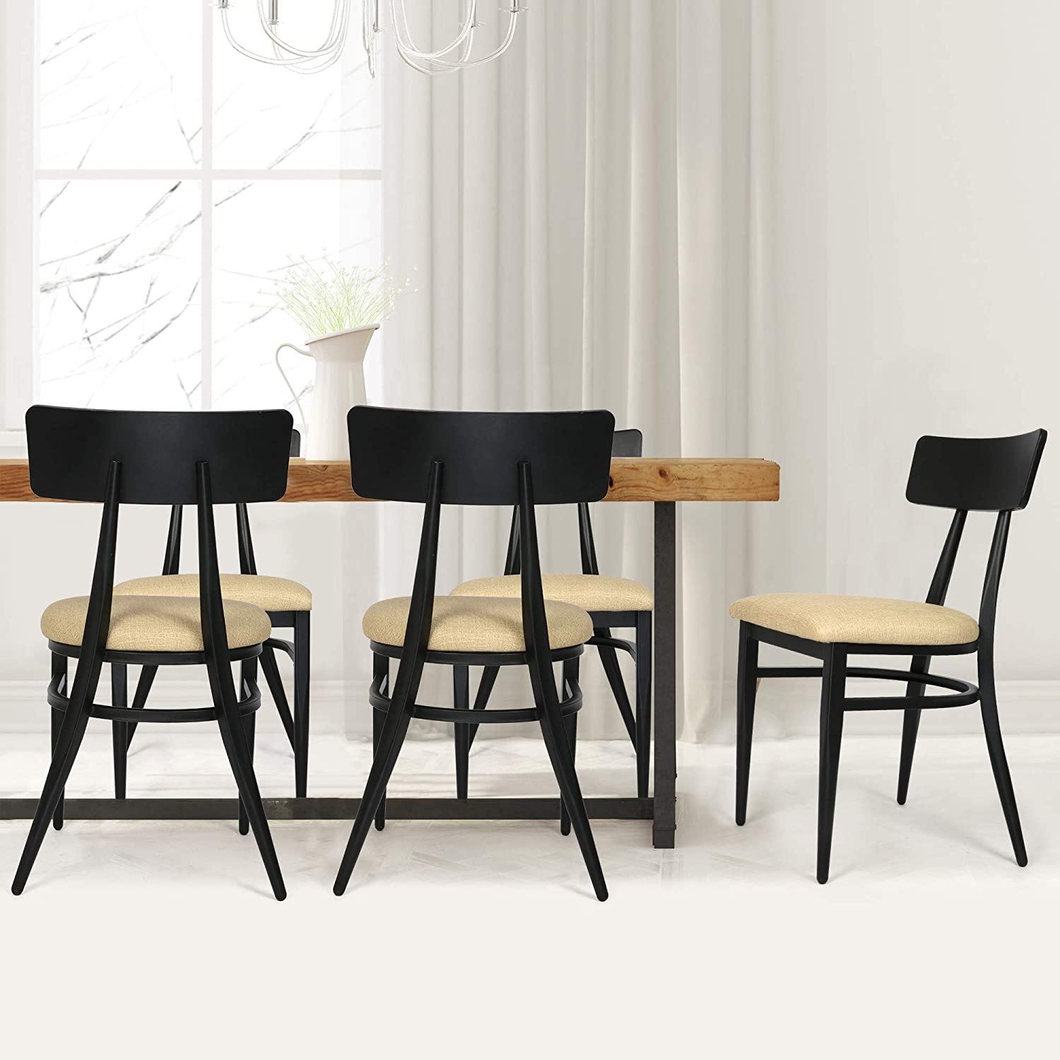 Mid-Century Dining Chairs Set Of 2, w/Simple Back & PU Leather Cushion, Rubber Iron Frame Chairs, Easy Assemble - Bosonshop