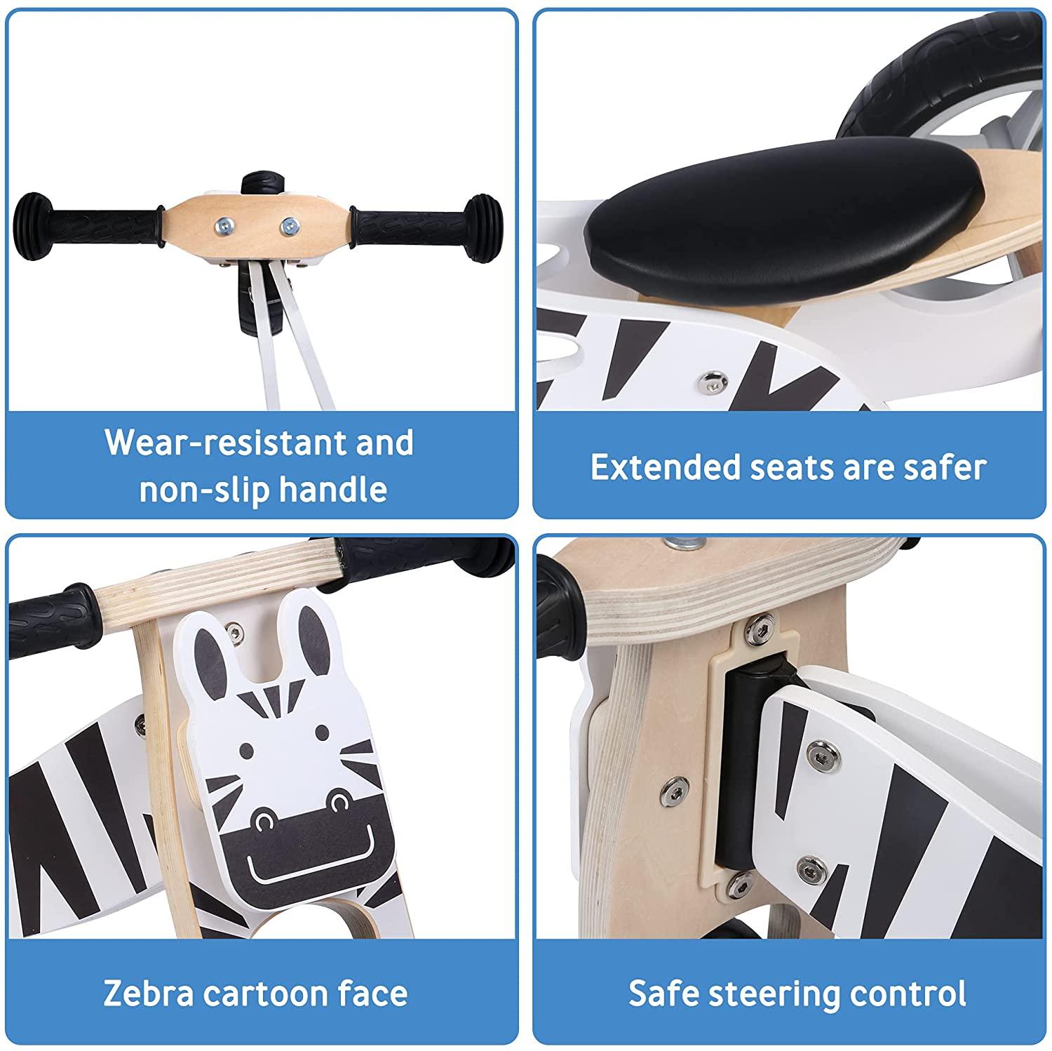 Kid 3 Wheels Wooden Police Running Balance Bicycle Toddler Toys Rides No-Pedal - Bosonshop