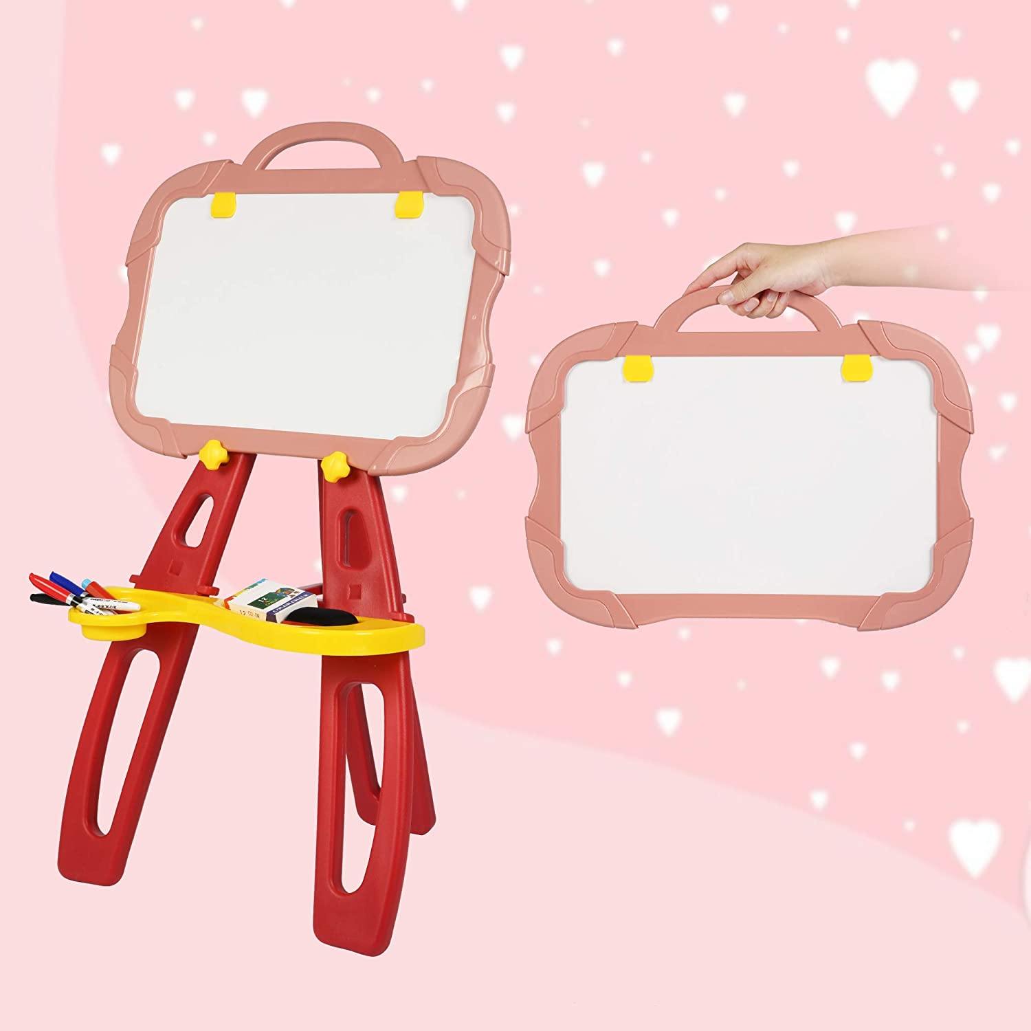 Standing Easel Board For Kids, 3 in 1 Dry Erase White Board, Magnetic Board And Chalkboard Art Activity Drawing With Extra Accessories For Kids, Red - Bosonshop