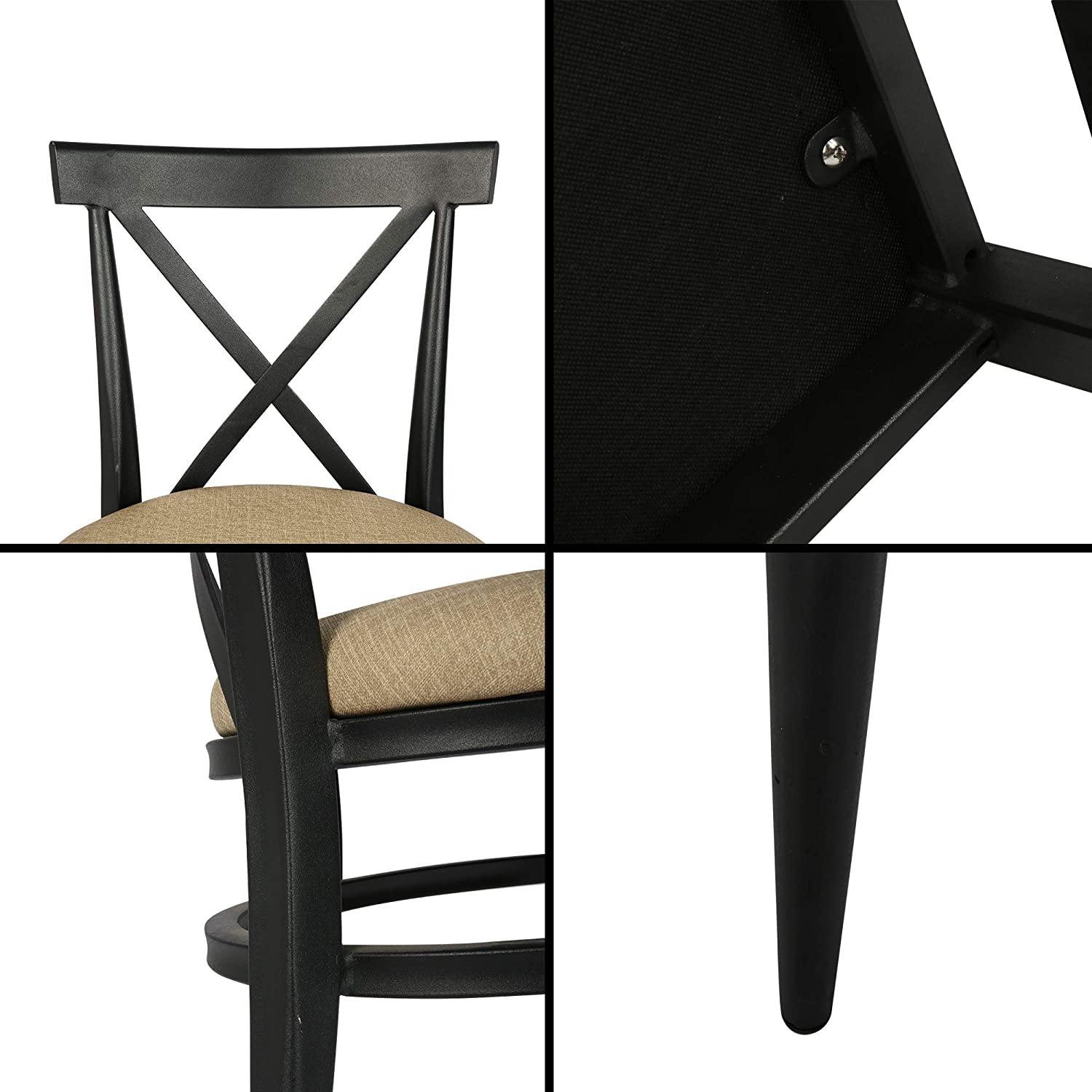 Crossback Dining Chairs Set of 2, Industrial Side Modern Metal Upholstered Chair With PU Leather Seat & X-Shaped Back, Beige & Black - Bosonshop
