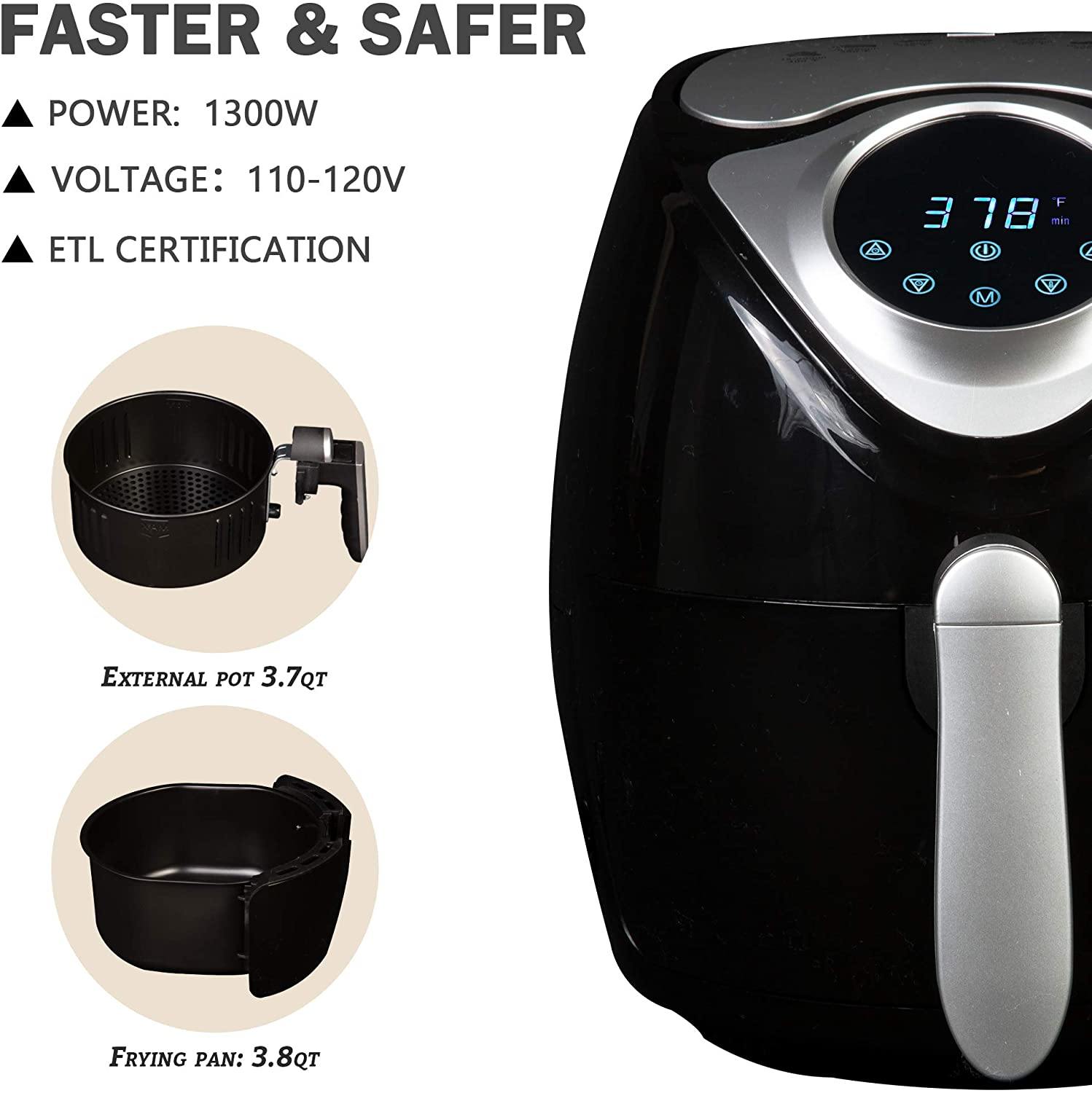 3.7Qt Multifunction Digital Air Fryer Electric Air Fryer With Digital Touch Screen Temperature Controls - Bosonshop
