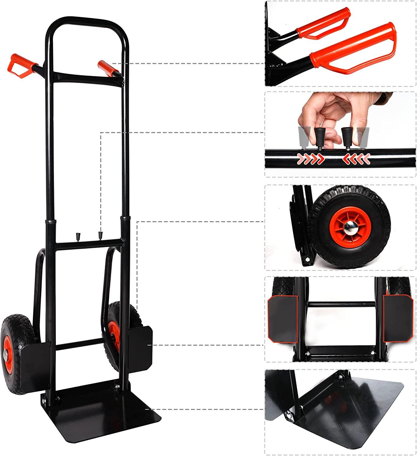 Heavy Duty Hand Truck Dolly Cart Trolley Cart with Telescope Handle & 9.4" PU Wheels, 440 Pound Capacity - Bosonshop