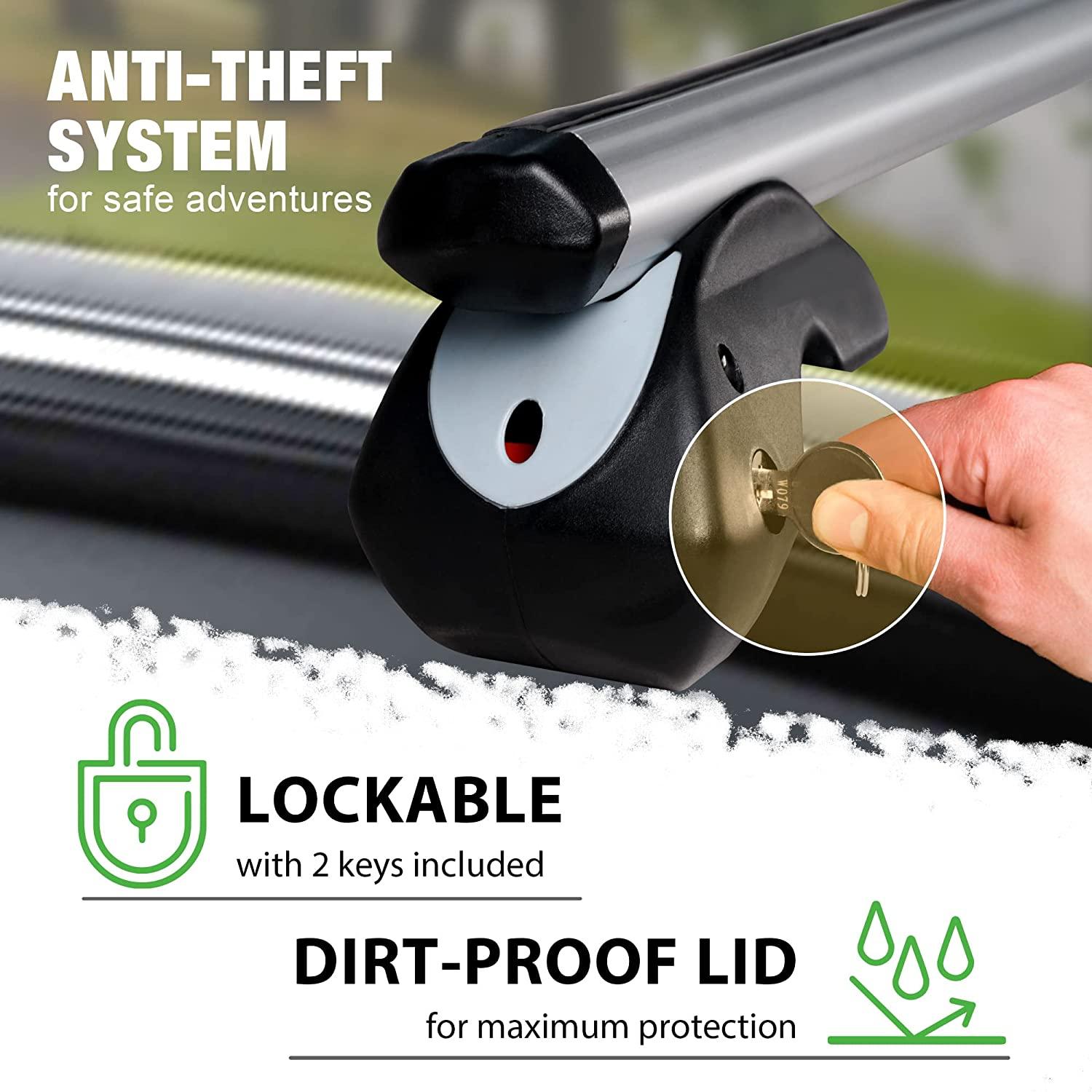 54'' Universal Roof Rack Crossbars with Locks Adjustable Aluminum Cargo Carrier for Ski Snowboard Rooftop Cargo Carrier Bag Bike Luggage Kayak Fit for Cars with Side Rails - Bosonshop