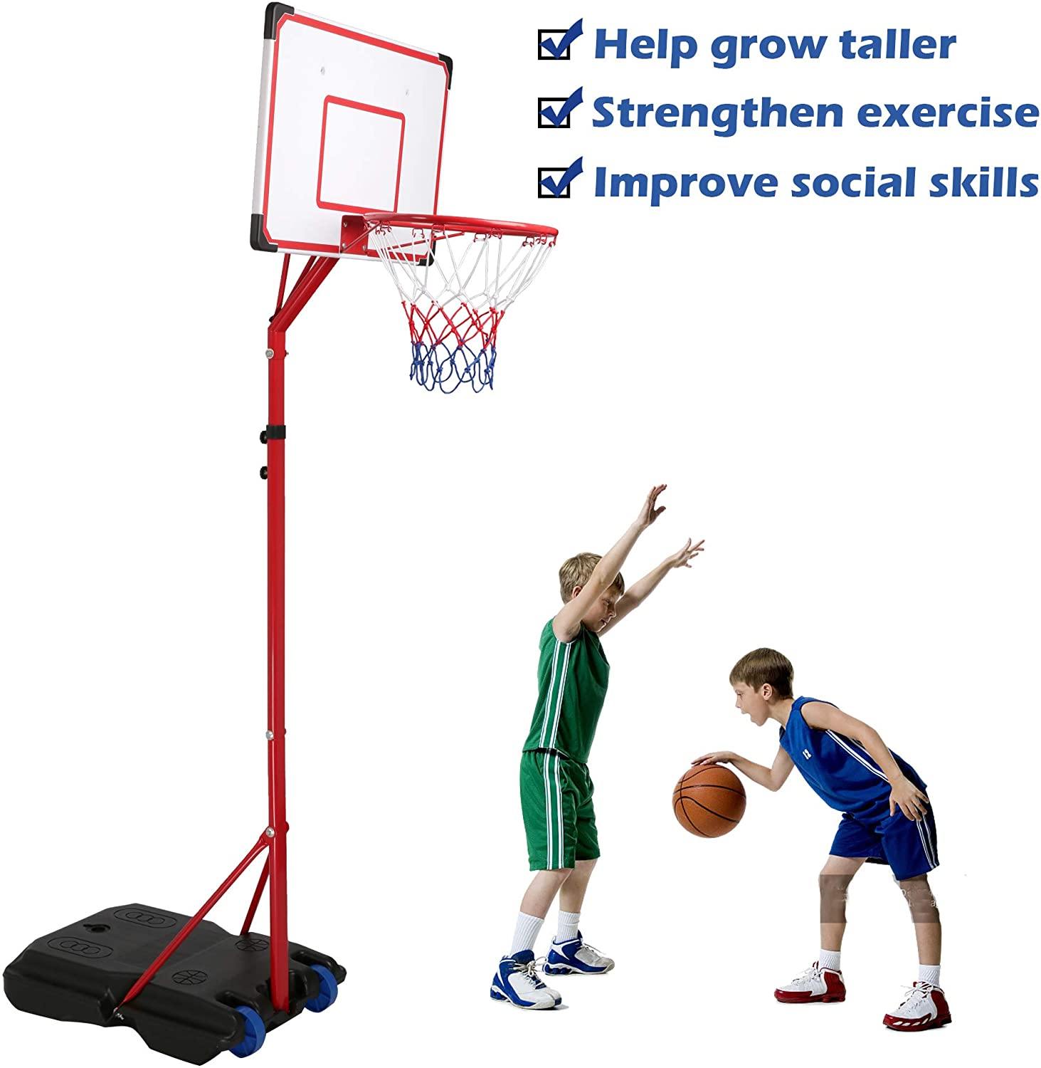 Basketball Hoop for Kids and Teens, Portable Basketball Goal System for Indoor and Outdoor Backyard, Basketball Stand with 2 Wheels, Easy to Assemble - Bosonshop