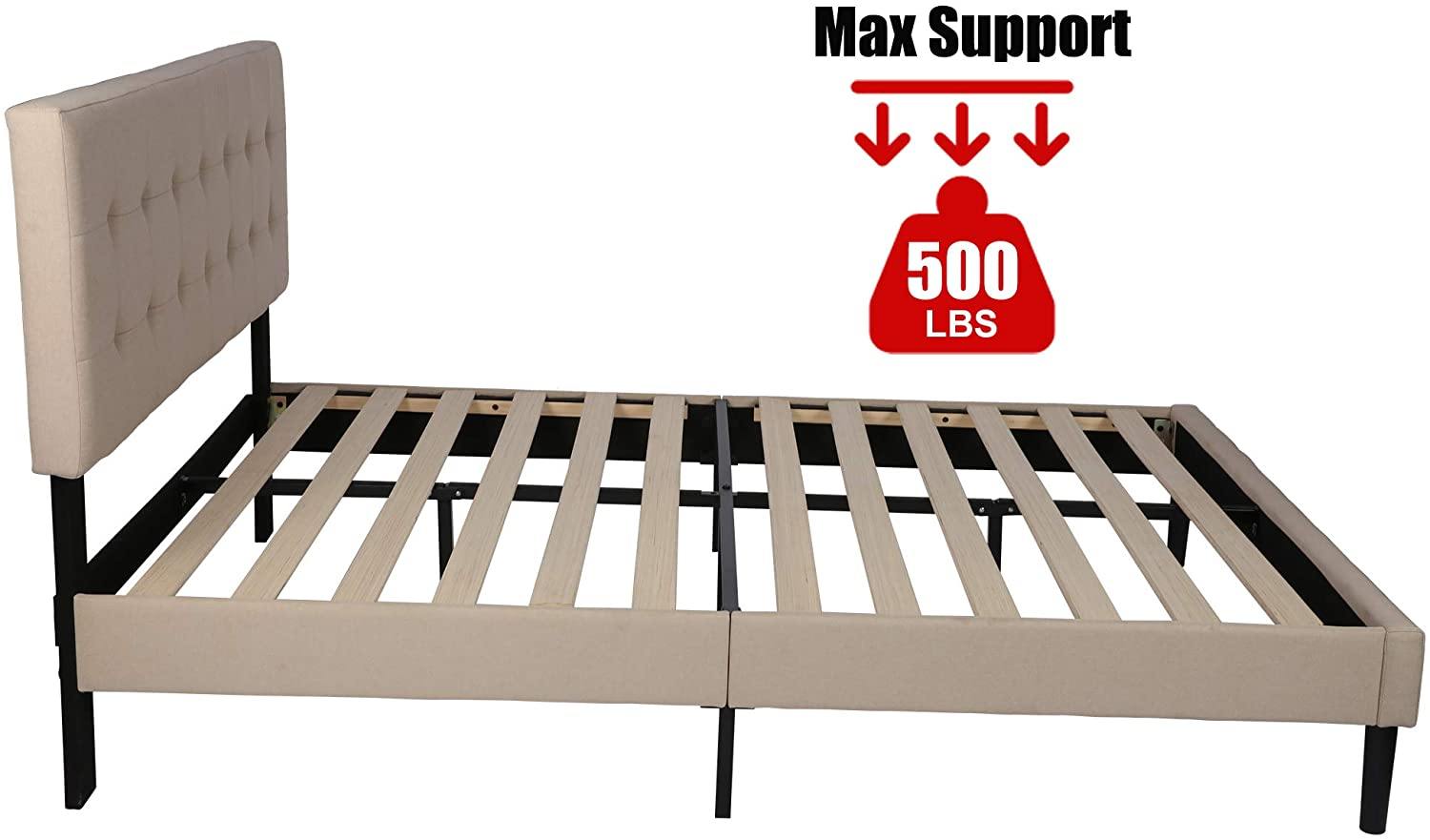 14 Inch Upholstered Platform Bed Frame with Headboard Mattress Foundation with Wood Slat Support No Box Spring Needed Beige (Full) - Bosonshop