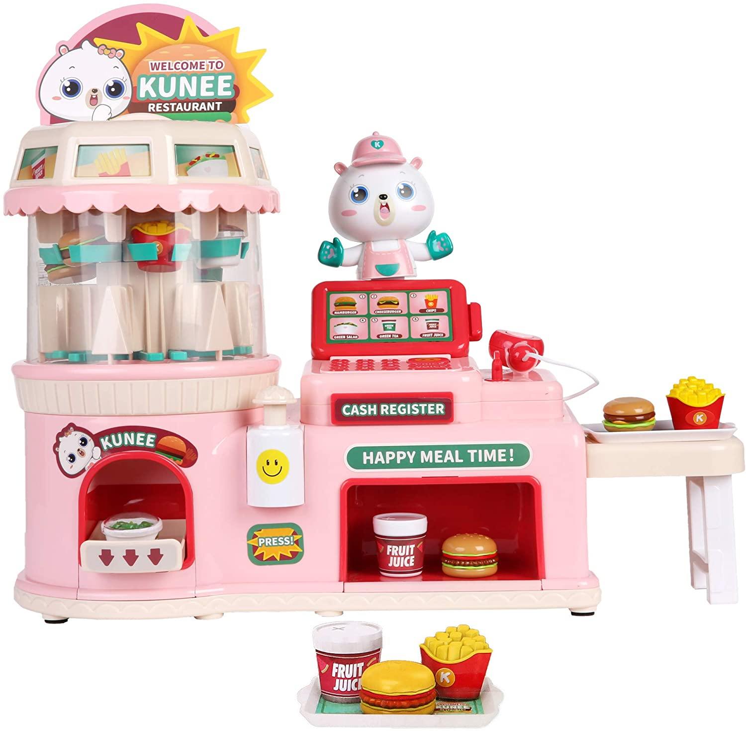 Kids Pretend Play Restaurant Set Interactive Vending Machine Game Play Calculator Cash Register Powered by USB Charge or Batteries - Bosonshop
