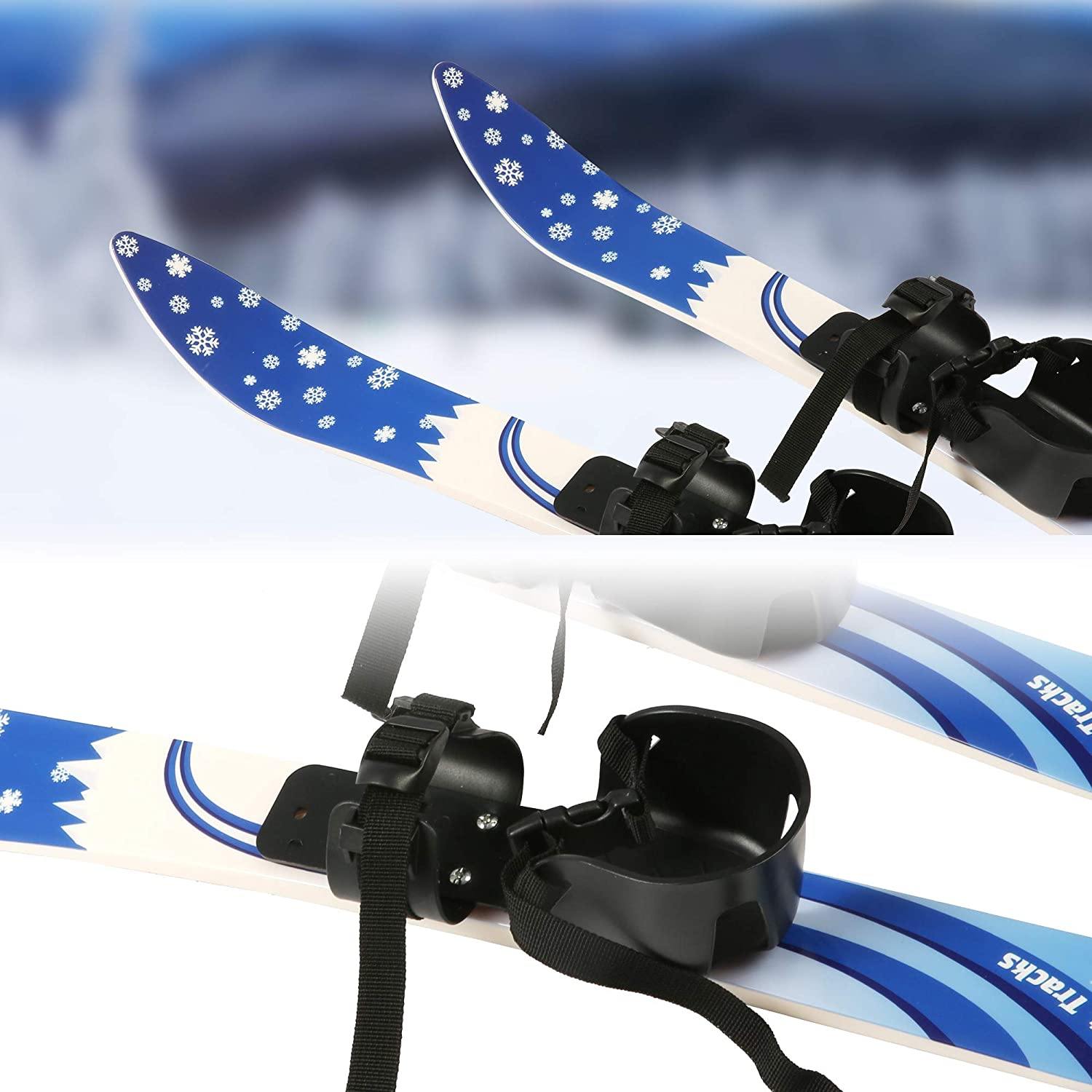 Kids Skis and Poles with Bindings for Age 2-4 Beginner Snow Skis 69cm, Blue - Bosonshop