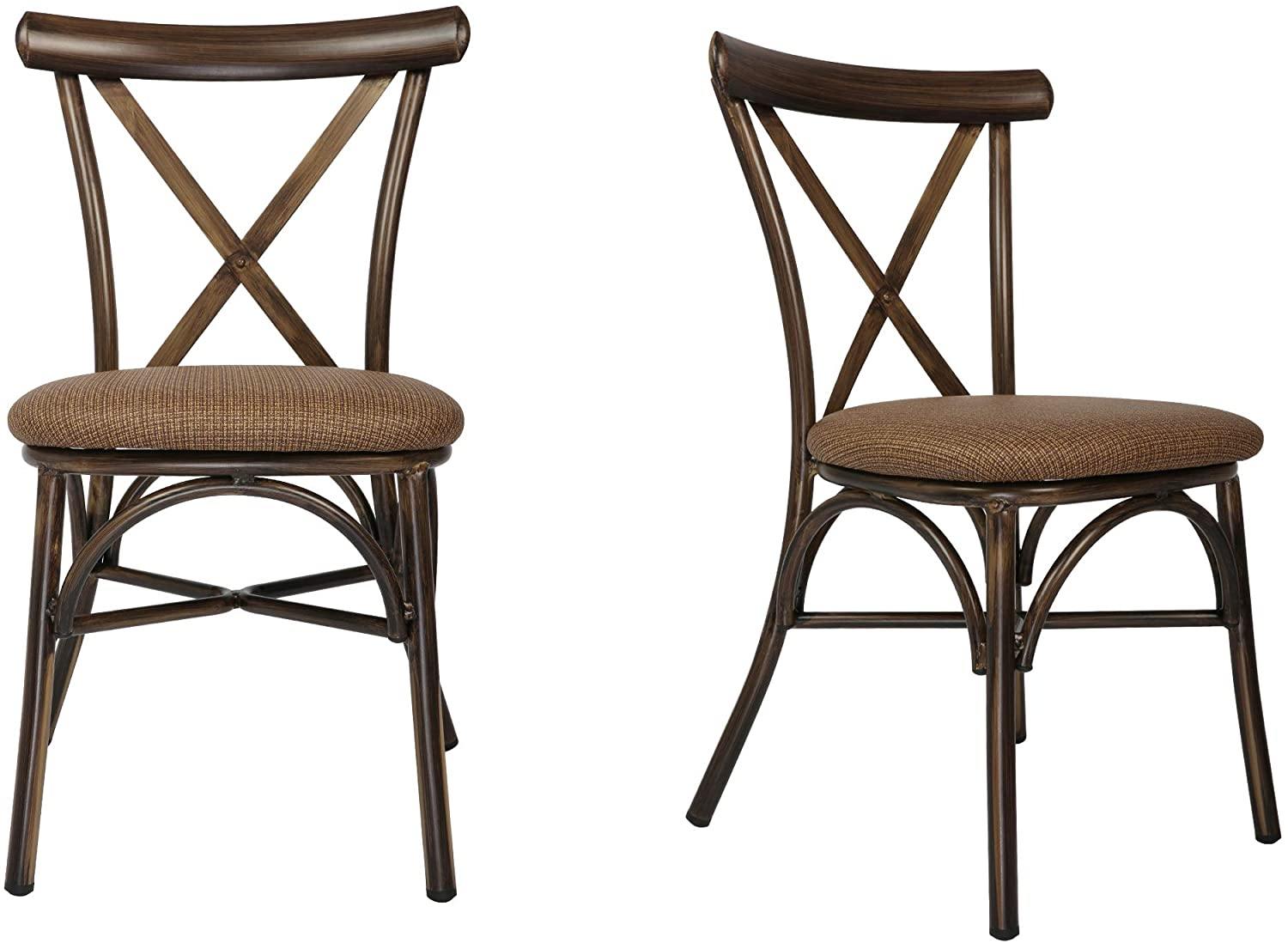 Dining Chairs Set of 2 Dining Room Chairs X-Shaped Aluminum Frame Kitchen Chair with PU Leather Cushion Seat Coffee - Bosonshop