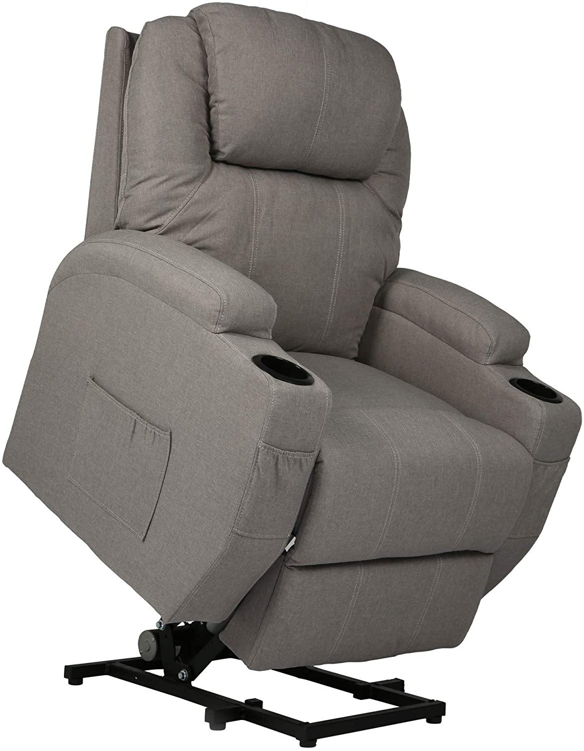 Single Recliner Chair with Massage & Heating Ergonomic Lounge Massage Sofa Power Lift with 2 Cup Holder Home Theater Seat, Fabric, Grey - Bosonshop