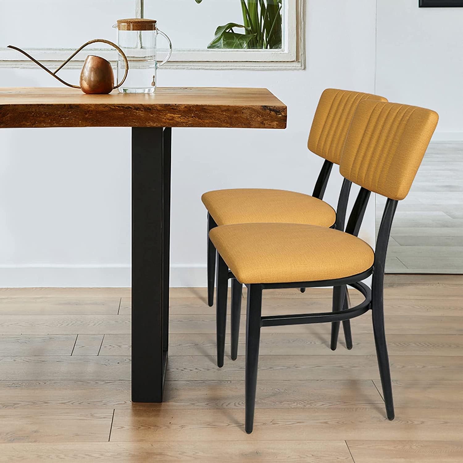 Set of 2 Mid-Century Modern Dining Room Chair with Cushion Metal Frame Classy Kitchen Side Chair for Pub Coffee Shop, Orange - Bosonshop