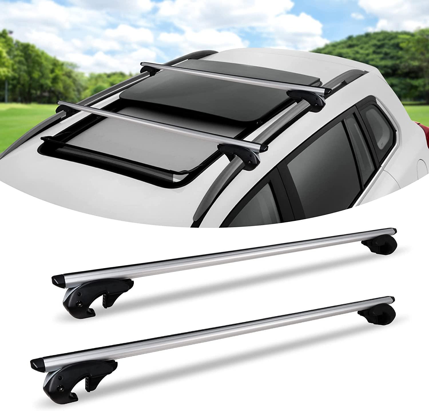 54'' Universal Roof Rack Crossbars with Locks Adjustable Aluminum Cargo Carrier for Ski Snowboard Rooftop Cargo Carrier Bag Bike Luggage Kayak Fit for Cars with Side Rails - Bosonshop