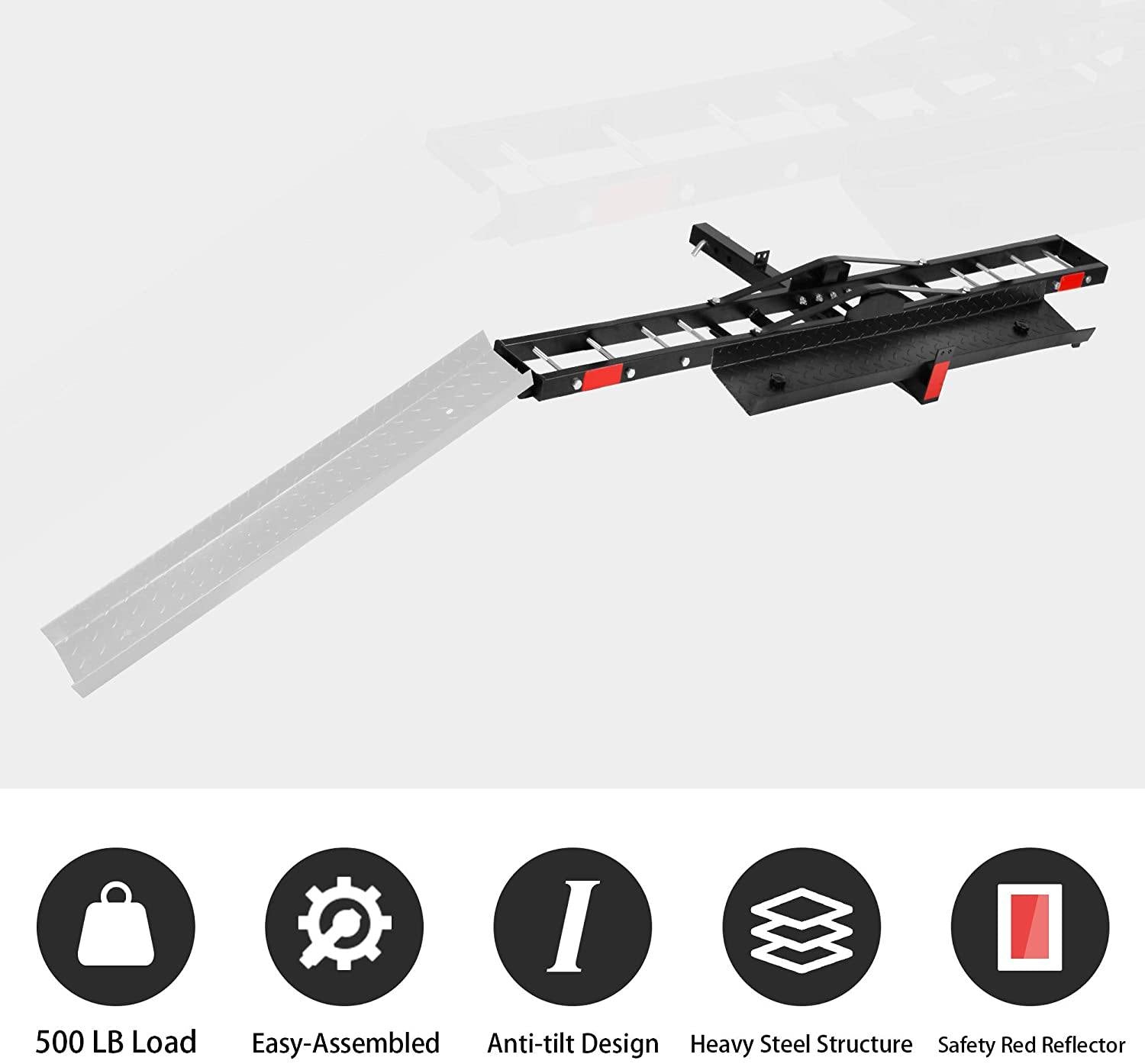 Motorcycle Carrier 500 LBS Hich Mounted, Heavy Steel Scooter Dirt Bike Carrier, Anti-tilt Locking, Stable Motorcycle Carrier Rack w/Ramp - Bosonshop