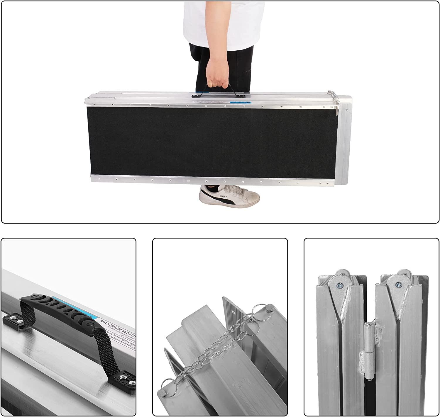 7FT Folding Aluminum Wheelchair Ramp with Handle, Utility Mobility Access Threshold Ramp - Bosonshop