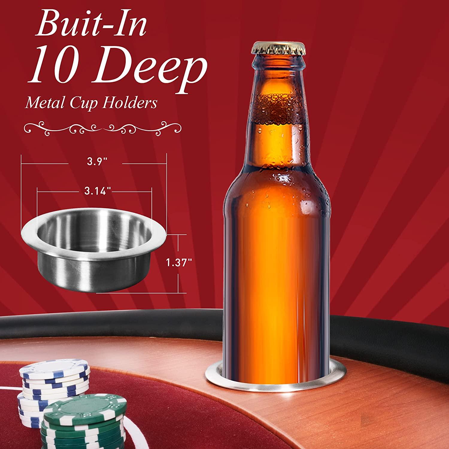 Poker Table Foldable Large 10 Players Casino Table Texas Holdem Red Felt Surface With 10 Stainless Steel Cup Holders & Padded Poker Table - Bosonshop