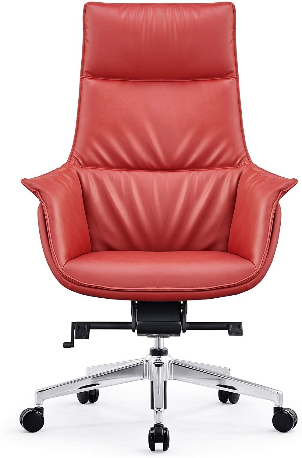 High Back Office Chair, PU Upholstered Modern Office Chair, Soft Thick Pad & Tiltable Back, Easy to Assemble, Red - Bosonshop