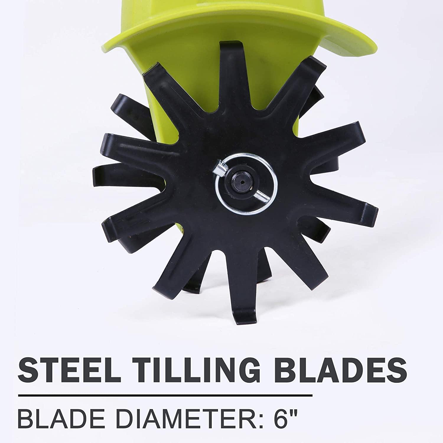 20V Cordless Electric Garden Tiller/Cultivator Height Adjustable with 2.0 Ah Lithium Battery and Charger -Chartreuse - Bosonshop