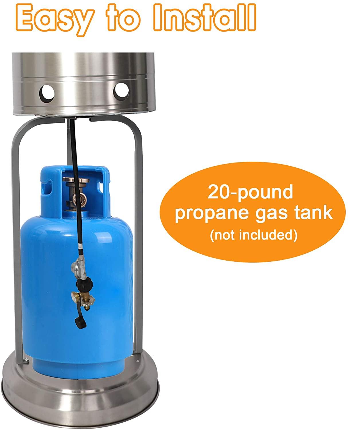 Outdoor Patio Heater Standing Gas LP Propane Heater with Wheels 87 Inches Tall 36000 BTU for Commercial Courtyard (Silver) - Bosonshop