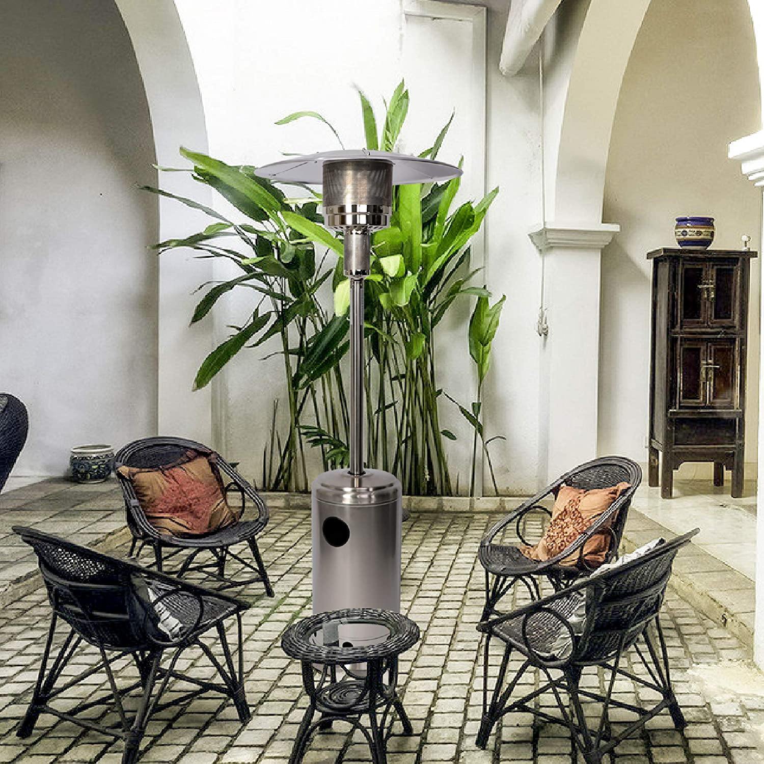 Outdoor Patio Heater Standing Gas LP Propane Heater with Wheels 87 Inches Tall 36000 BTU for Commercial Courtyard (Silver) - Bosonshop