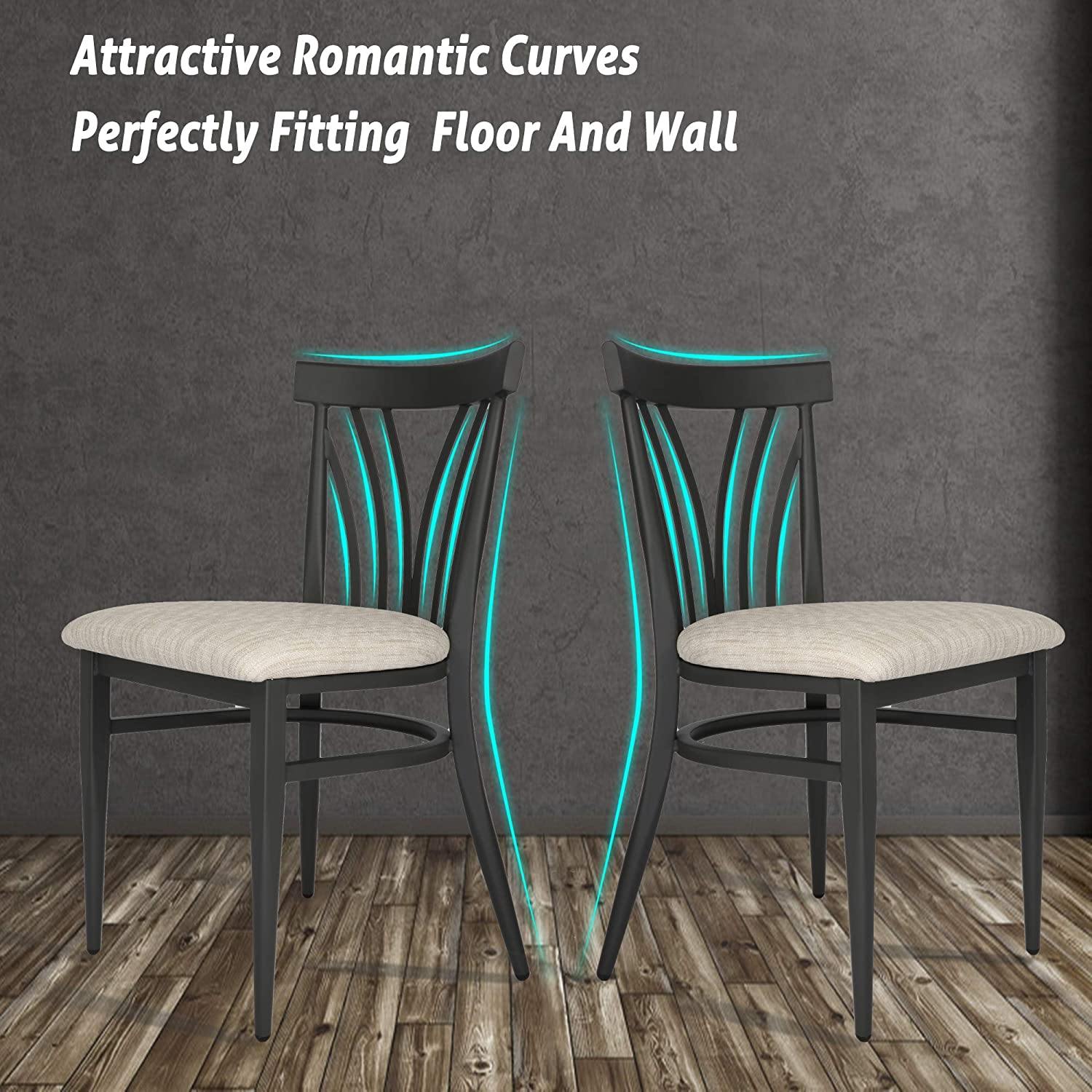 Mid-Century Modern Dining Room Chair Set of 2 with Ergonomic Curved Back Metal Frame Classy Kitchen Side Chair Fully - Bosonshop