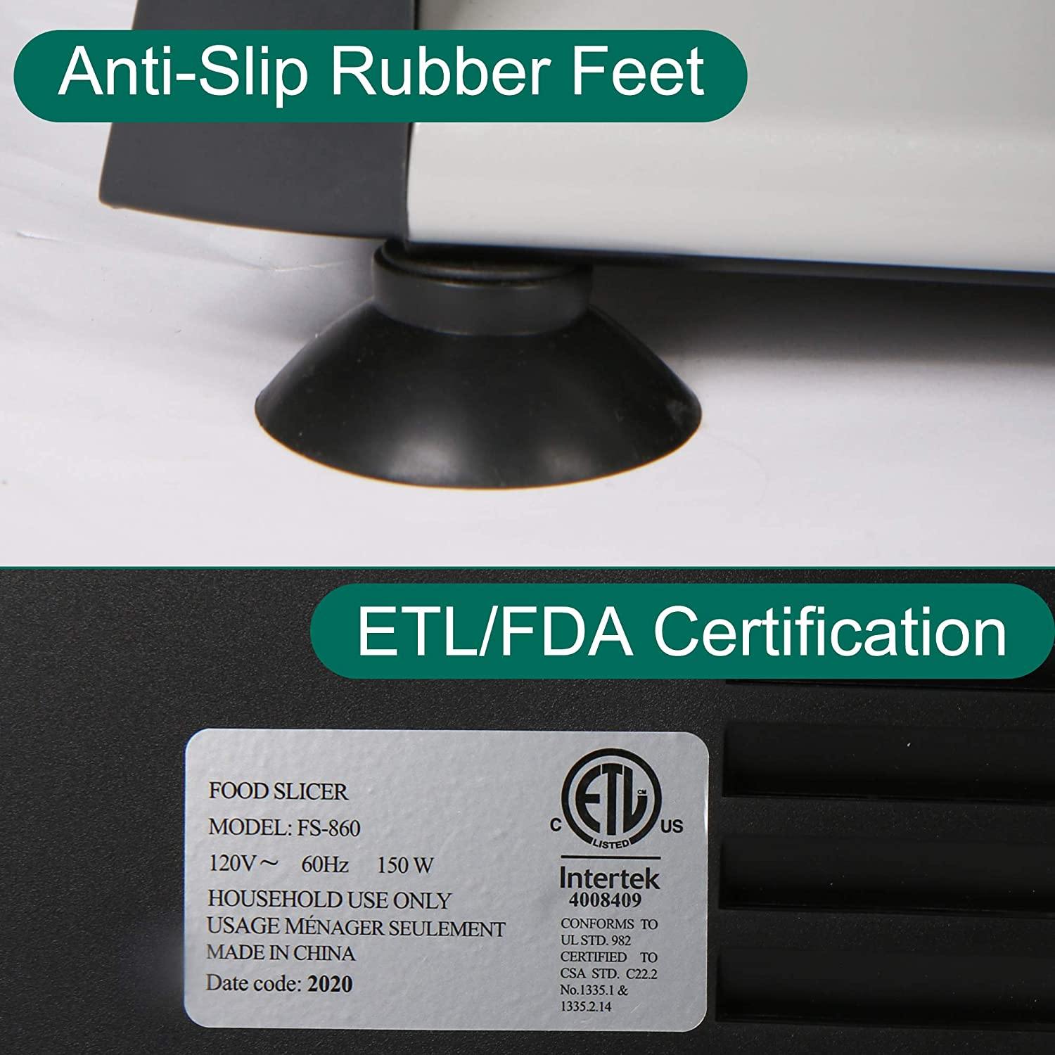 150W Electric Food Slicer with Removable 7.5” Stainless Steel Blade, Anti-Slip Rubber Feet,Meat,Cheese, Bread, Fruit & Vegetables for Home Use - Bosonshop