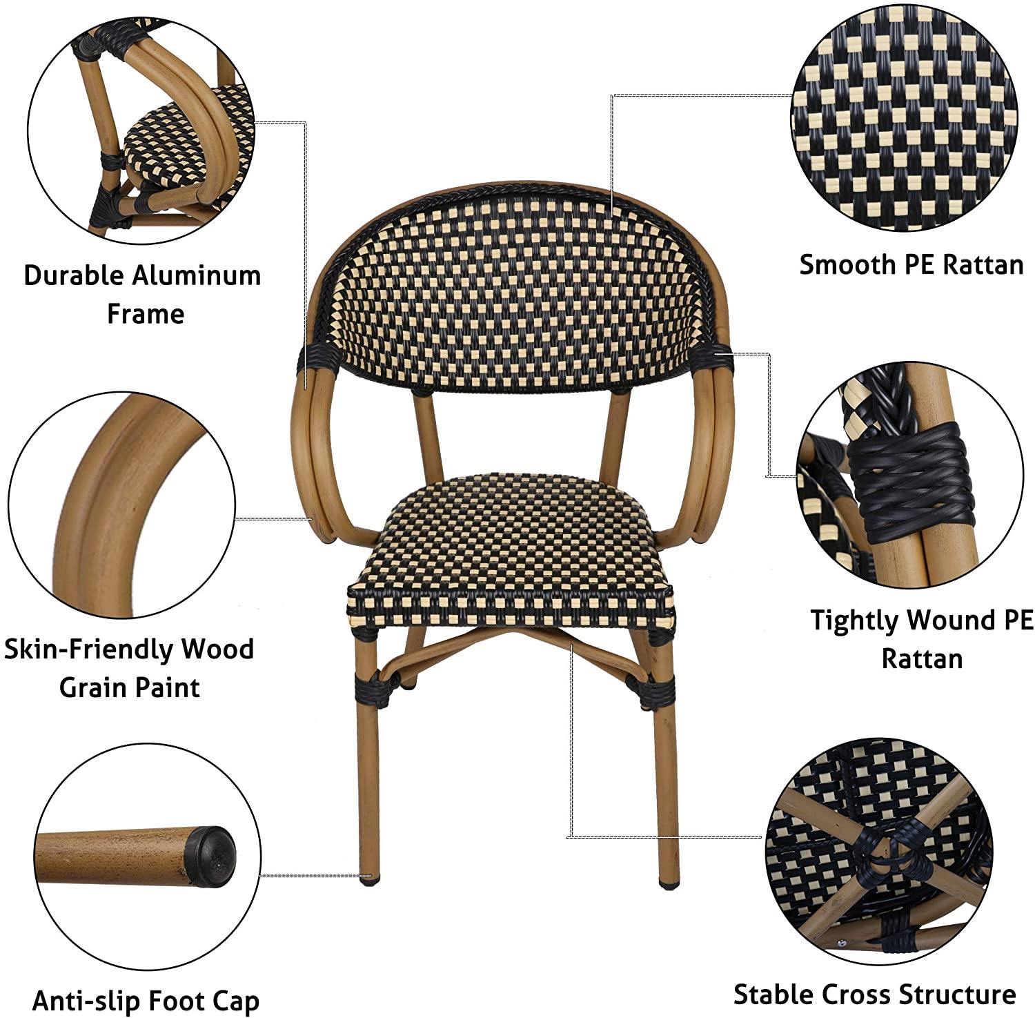 Stackable Outdoor Patio Dining Chairs Set of 4 Aluminum Frame Balcony Wicker Furniture Chair - Bosonshop