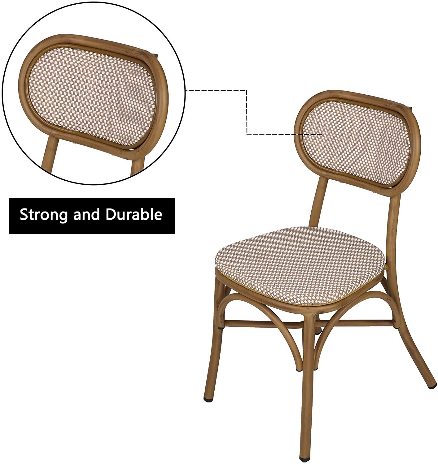 Outdoor Rattan Leisure Chairs Garden Patio Chair Set, Metal Chair Frame with Textilene Seat, Set of 2, Armless, Khaki - Bosonshop