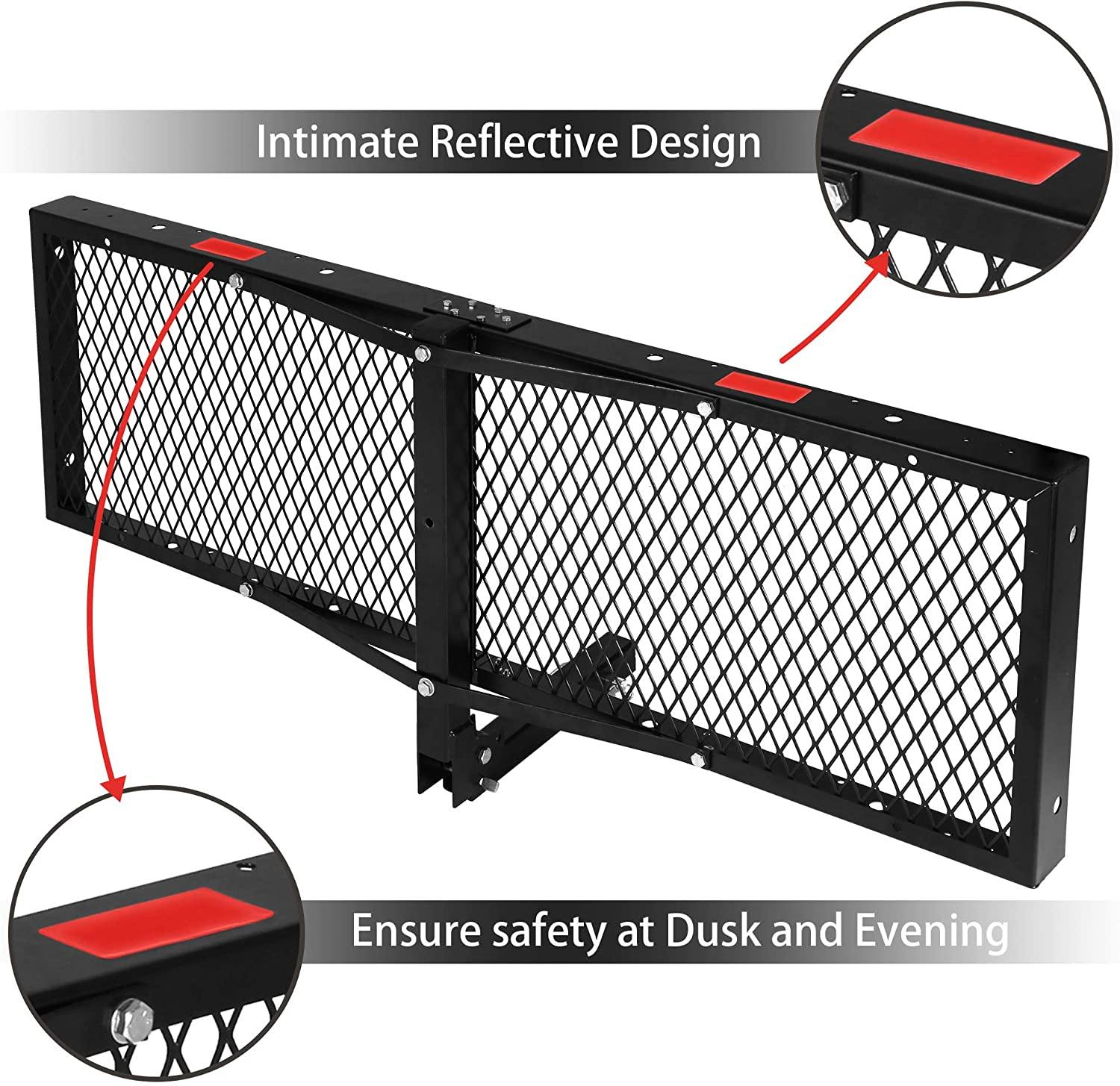 60 x 20-inch Hitch Folding Cargo Carrier Mount, Fit 2” Receiver, 500 LBS Capacity Mesh Hitch Cargo Rack - Bosonshop