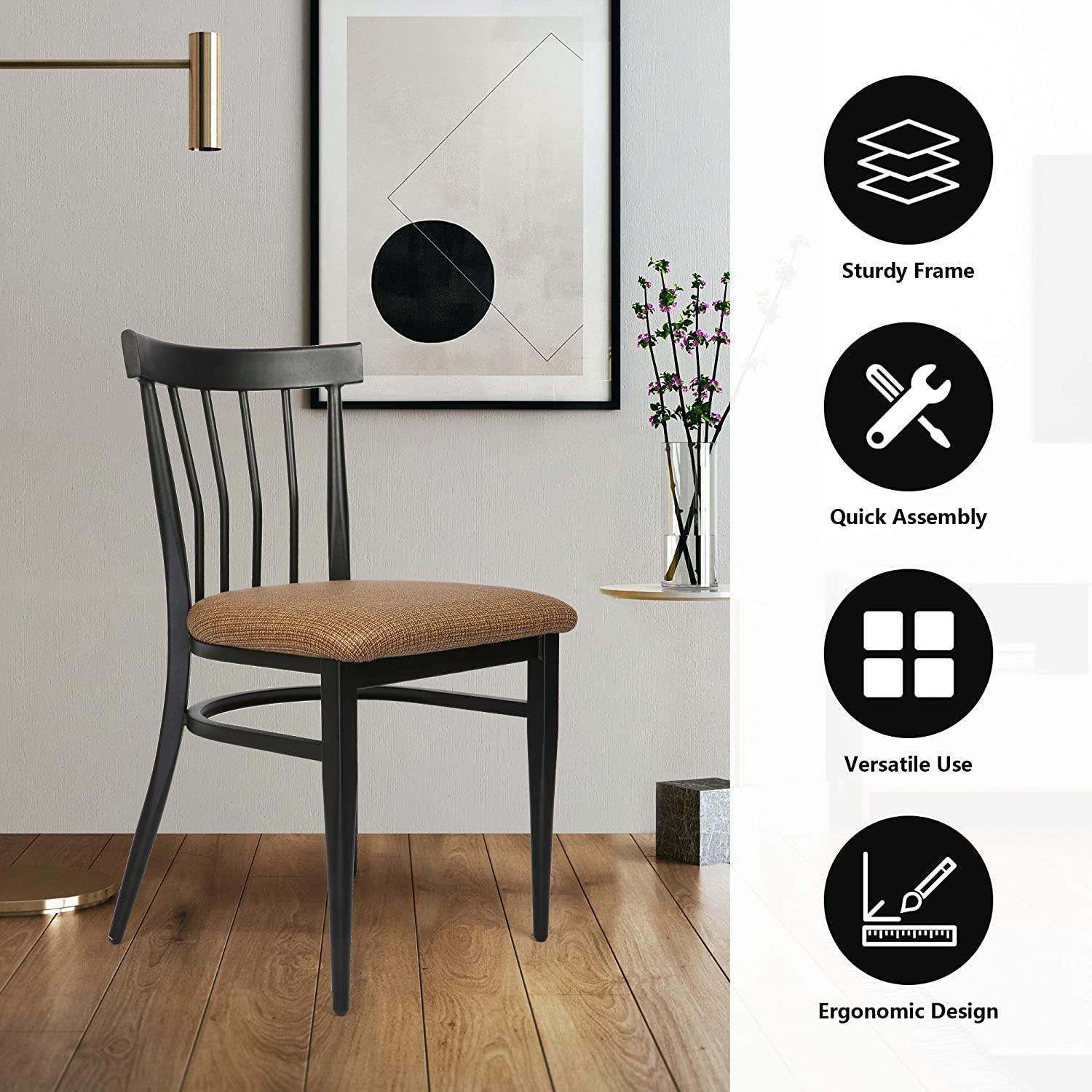 Mid-Century Dining Chairs Set of 2, w/Comb Back & PU Leather Cushion, Rubber Iron Frame Chairs, Easy Assemble 450 LBS Load - Bosonshop