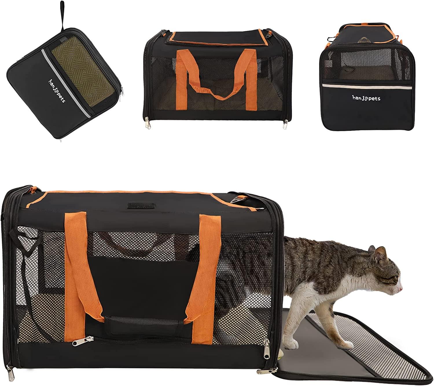 Cupets Foldable Airline Approved Pet Carrier with Safety Strap, Black - Bosonshop
